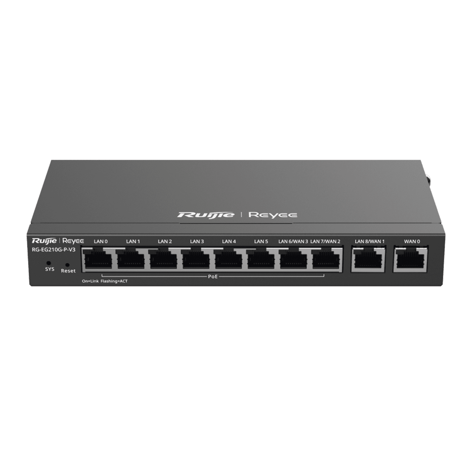 Router Balanceador con Función SD-WAN, PoE+ hasta 110w, 10 puertos gigabit (8 puertos PoE), soporta 4x WAN configurables, hasta 200 clientes con desempeño de 1,000 Mbps RG-EG210G-P-V3 - RUIJIE