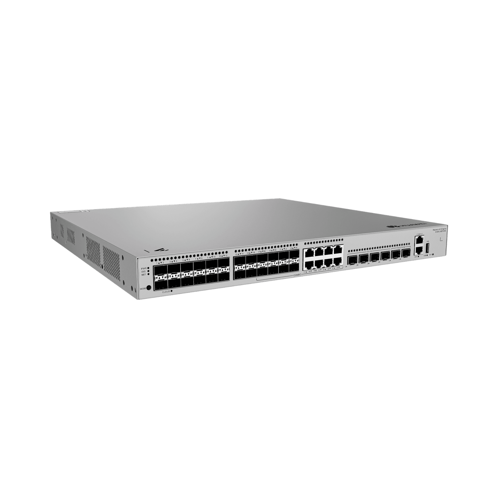 Switch Gigabit Administrable Capa 3 / 24 puertos SFP / 8 puertos 10/100/1000 Mbps (Combo) / 4 Puertos SFP+ / 2 Puertos SFP+ 12GE Stack / iStack /Administración Nube Gratis S530-24ST4XE - HUAWEI