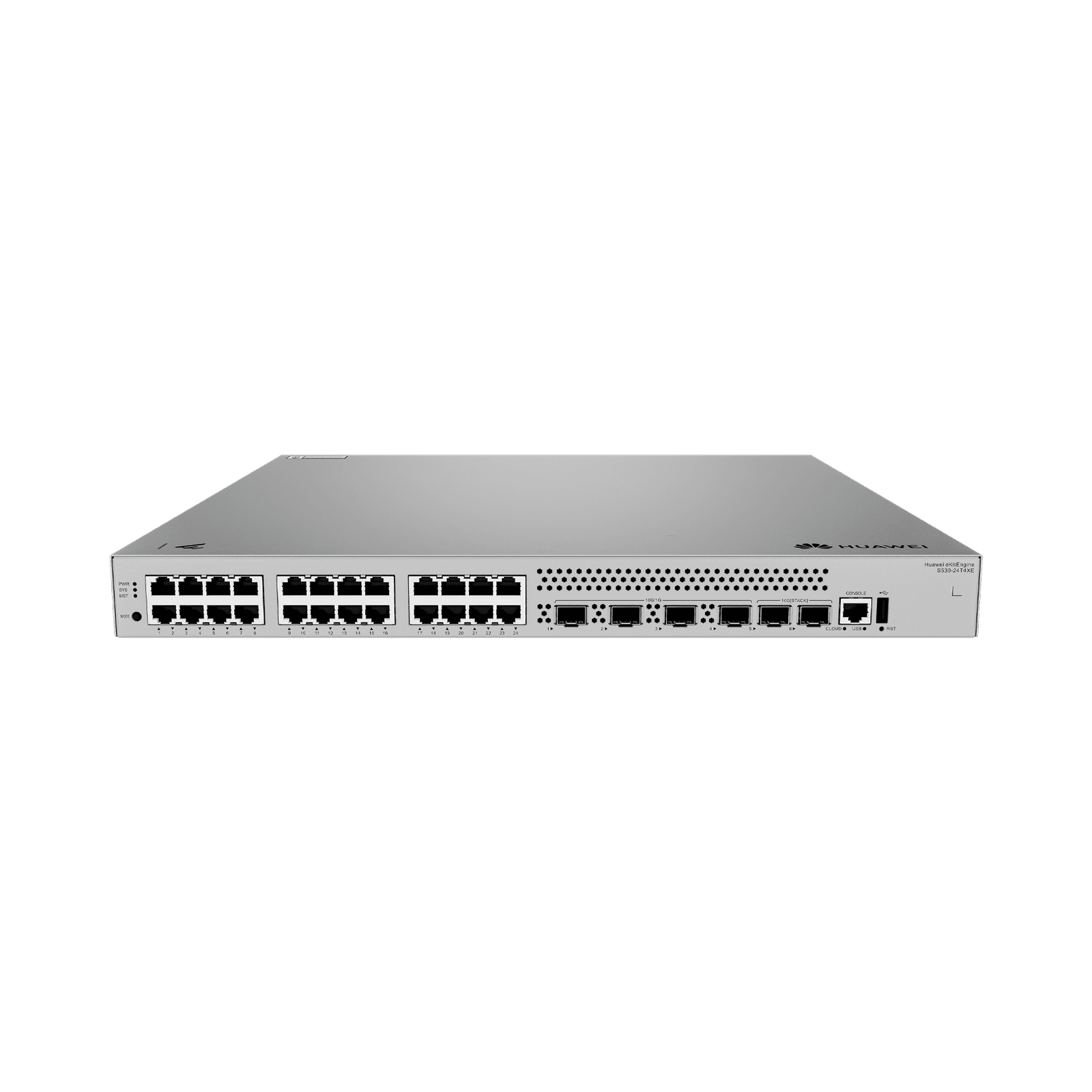 Switch Gigabit Administrable Capa 3 / 24 puertos 10/100/1000 Mbps / 4 Puertos SFP+ / 2 puertos SFP 12GE Stack / iStack /Administración Nube Gratis S530-24T4XE - HUAWEI
