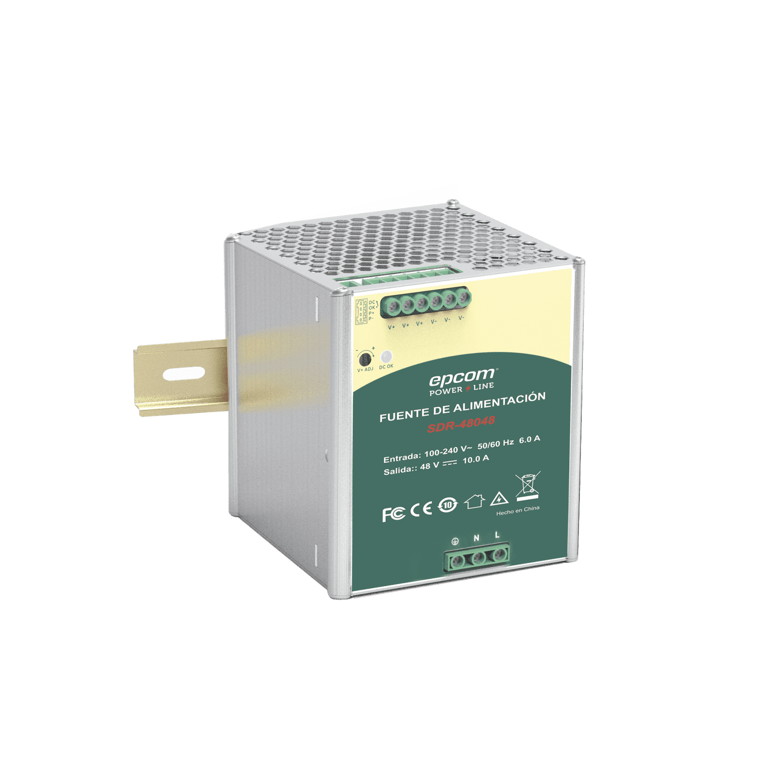 48 VCC @ 10 A / Fuente de alimentación / Función relay Vcc / Industrial / 480 W / Función de conexión paralelo 3,840 W ( 7 + 1 ) / din riel SDR-48048 - EPCOM POWERLINE