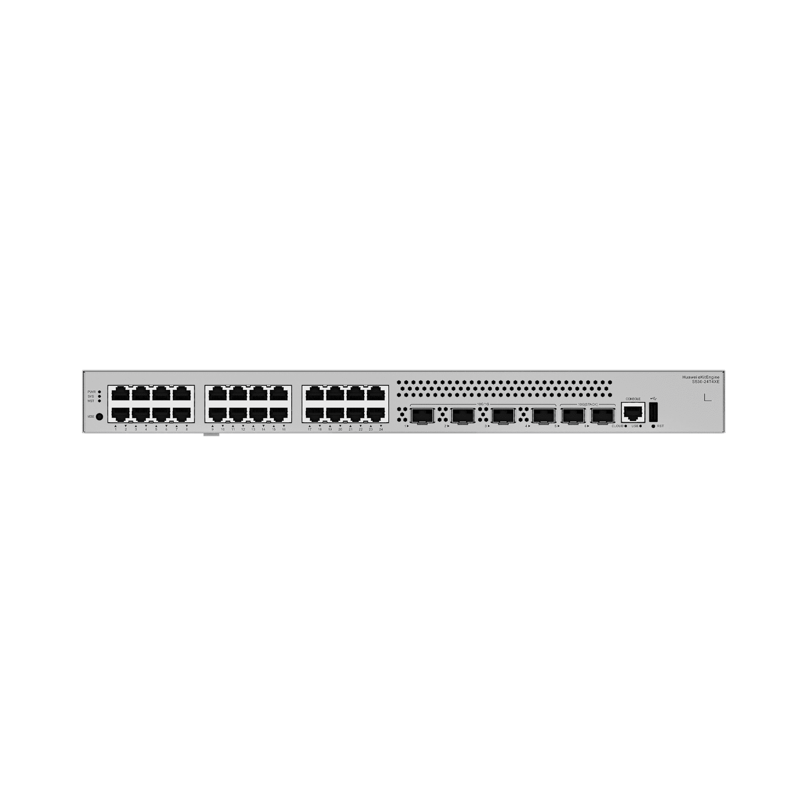 Switch Gigabit Administrable Capa 3 / 24 puertos 10/100/1000 Mbps / 4 Puertos SFP+ / 2 puertos SFP 12GE Stack / iStack /Administración Nube Gratis S530-24T4XE - HUAWEI