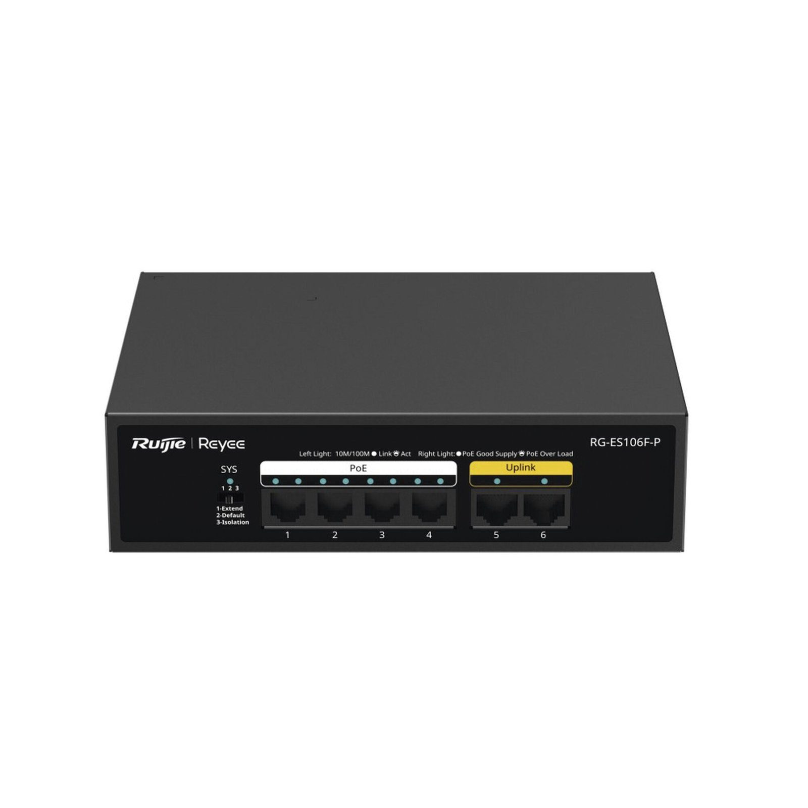 Switch de 6 Puertos 10/100 Mbps, PoE+ hasta 54 Watts, No Administrable RG-ES106F-P - RUIJIE