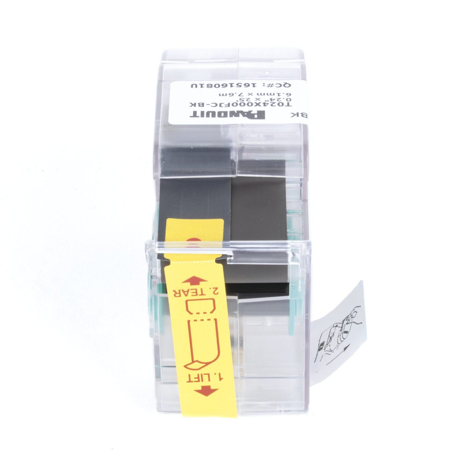 Casete de Etiquetas de Poliolefina de Cinta Continua, Color Blanco sobre Negro, Uso Interior/Exterior, 6.1 mm de Ancho x 7.6 metros de Largo T024X000FJC-BK - PANDUIT