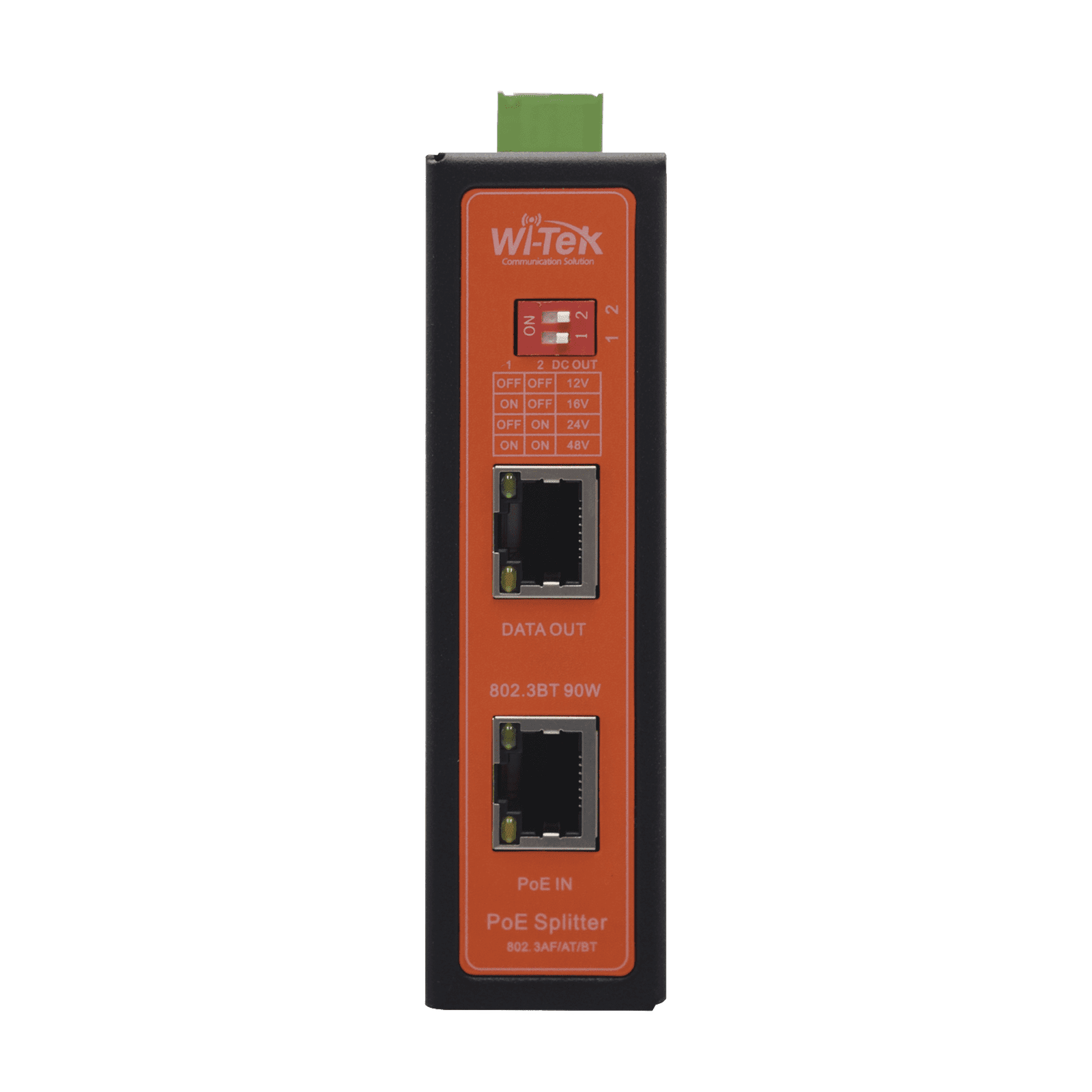 Splitter PoE IN hasta 90 W / Salida DC 12v/16V/24v o 48V / Carcasa metálica / Industrial soporte para riel DIN / Aplicaciones CCTV WIPOE55SBTIDC 210236 - WI-TEK