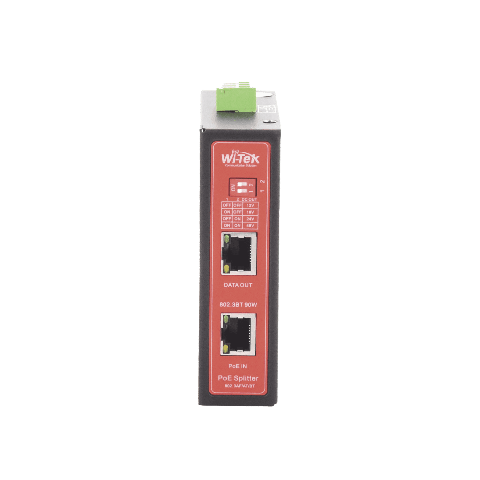 Splitter PoE IN hasta 90 W / Salida DC 12v/16V/24v o 48V / Carcasa metálica / Industrial soporte para riel DIN / Aplicaciones CCTV WIPOE55SBTIDC 210236 - WI-TEK