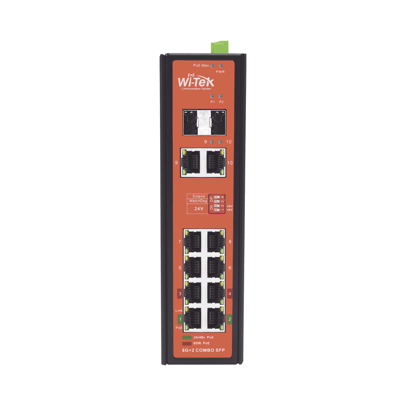 Switch Industrial PoE++ y pasivo de 24V / No administrable / Con 8 puertos Gigabit + 2 SFP combo / Presupuesto 300W WI-PS310GF-I-V2 193442 - WI-TEK