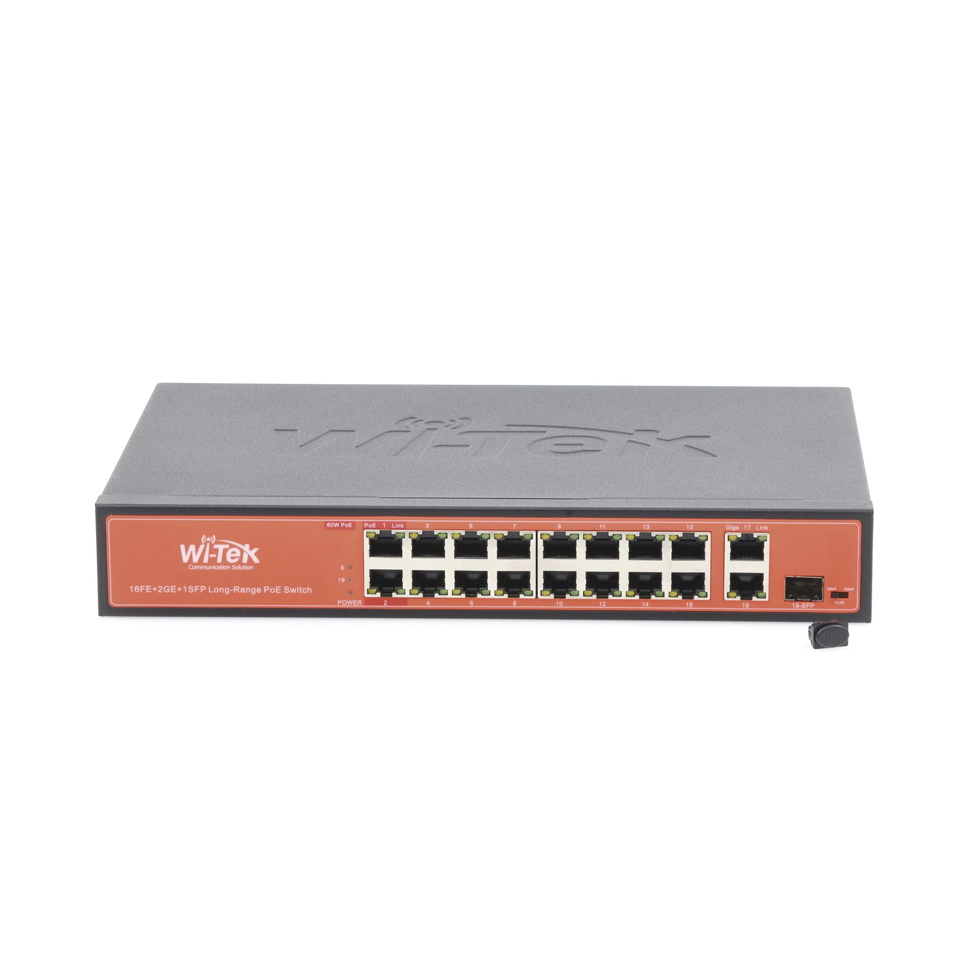 Switch PoE (802.3af/at/bt) / No administrable de largo alcance / Hasta 250m / 16 x 10/100Mbps (PoE) + 2 x 100/1000Mbps + 1 x SFP / 200 W WI-PS518G 170794 - WI-TEK