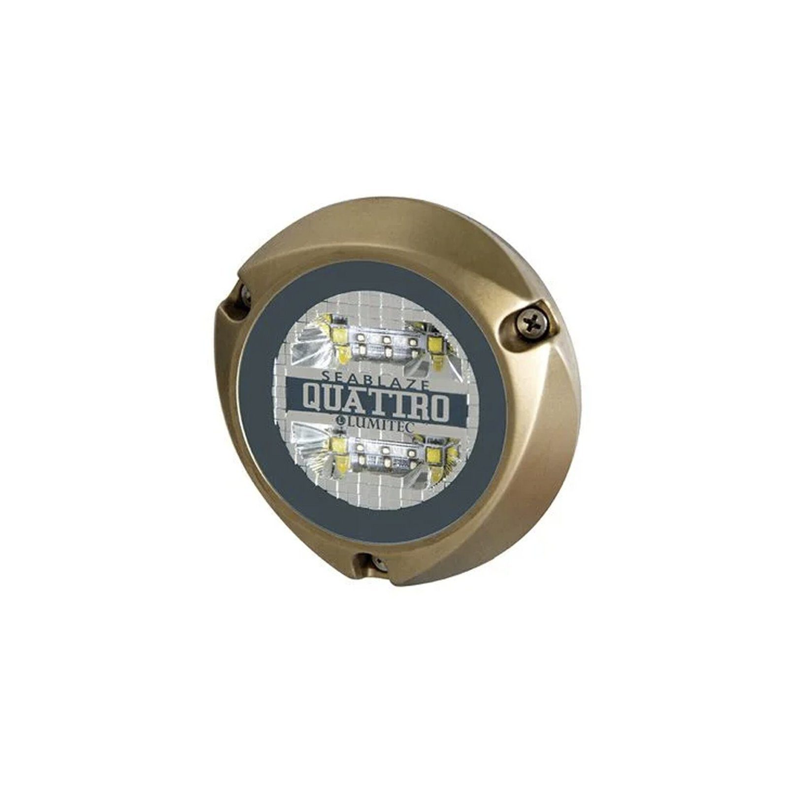Luz led marina sumergible SeaBlaze Quattro, emite luz de color blanco y azul de 2000 lúmenes, fabricada en bronce naval con grado de protección IP68. 101511 - LUMITEC
