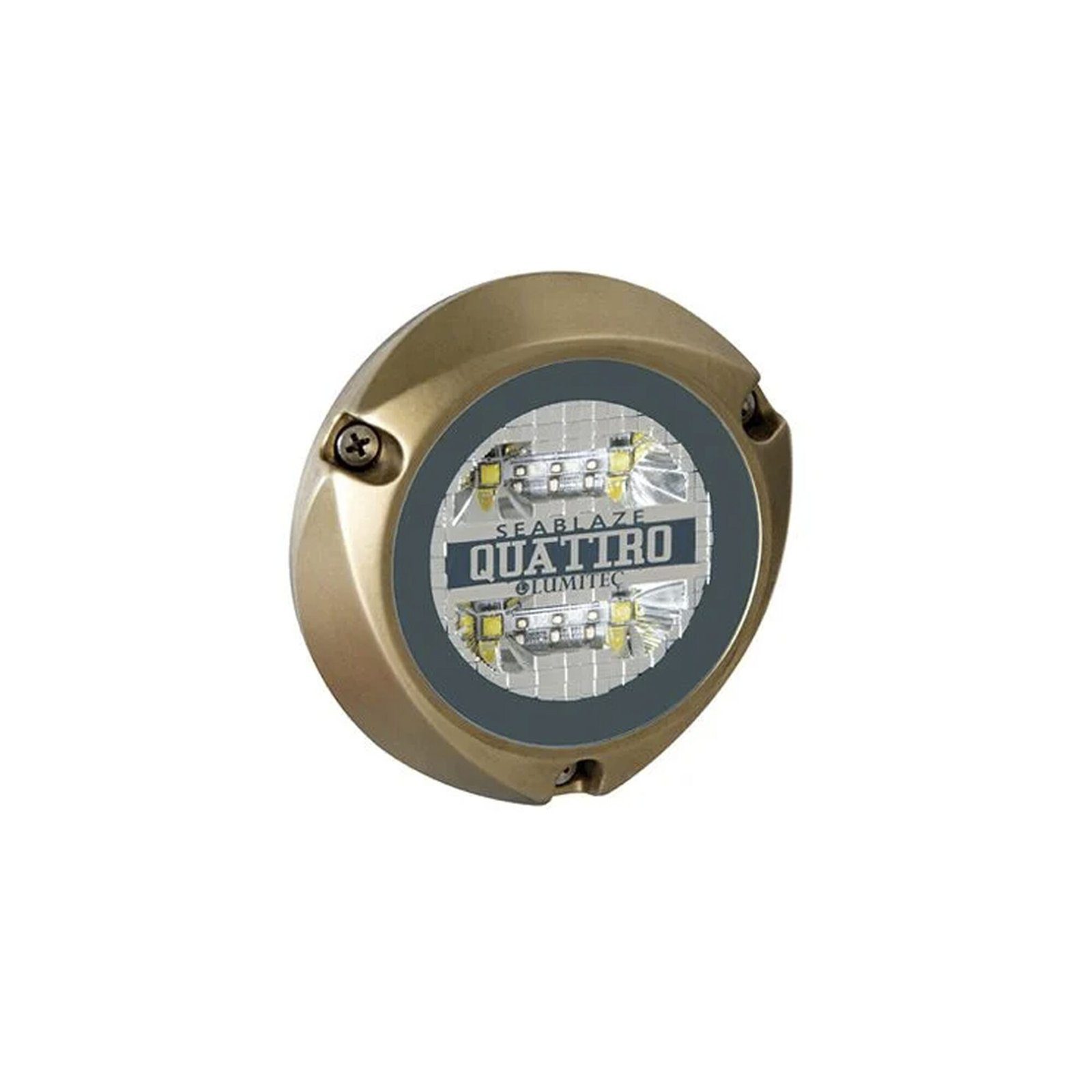 Luz led marina sumergible SeaBlaze Quattro, emite luz de color blanco y azul de 2000 lúmenes, fabricada en bronce naval con grado de protección IP68. 101511 - LUMITEC
