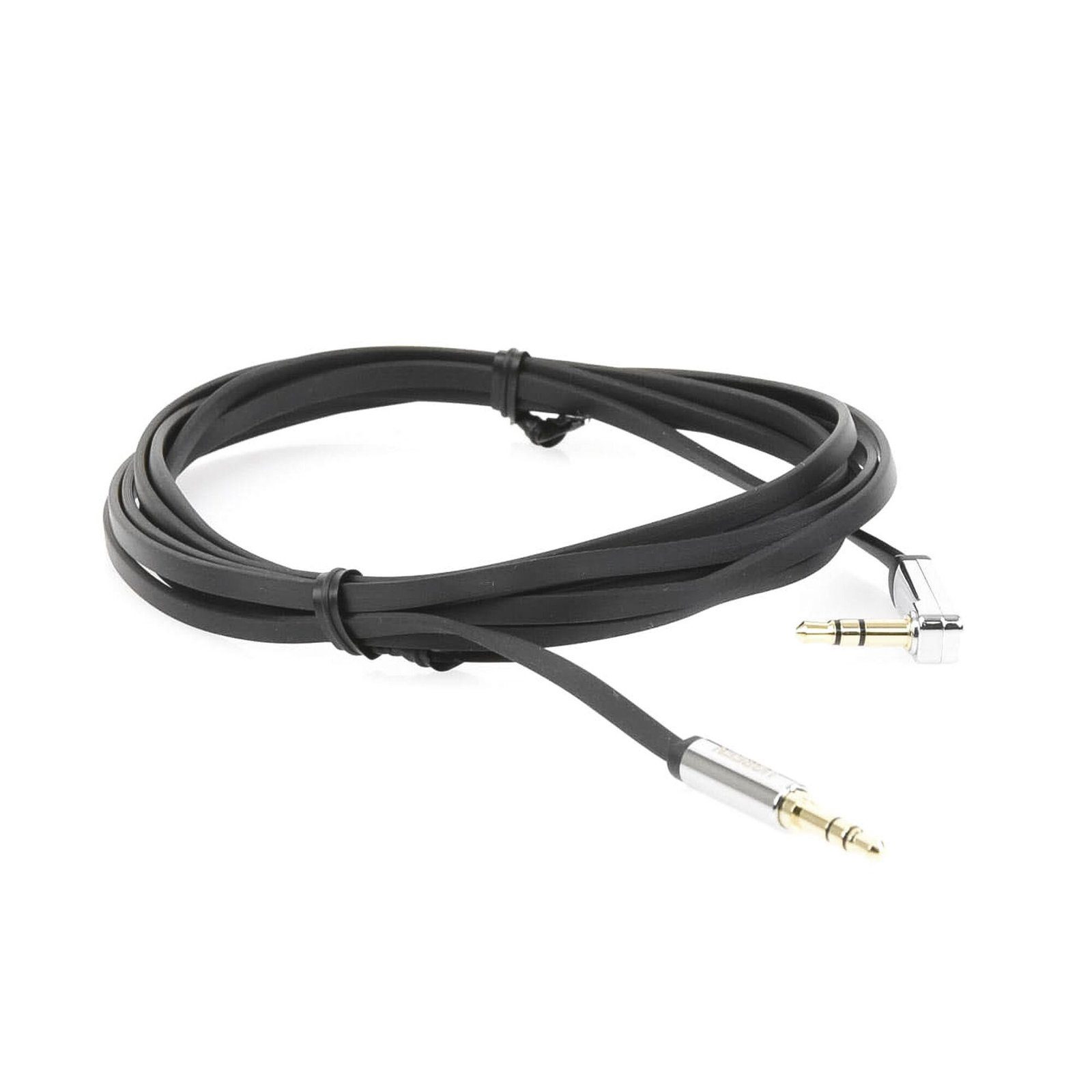 Cable Auxiliar Plano 2 Metros / Conector 3.5mm a 3.5mm / Macho-Macho / Recto a Angulo / Ángulo de 90° en una de sus Puntas / Color Negro 10599 - UGREEN