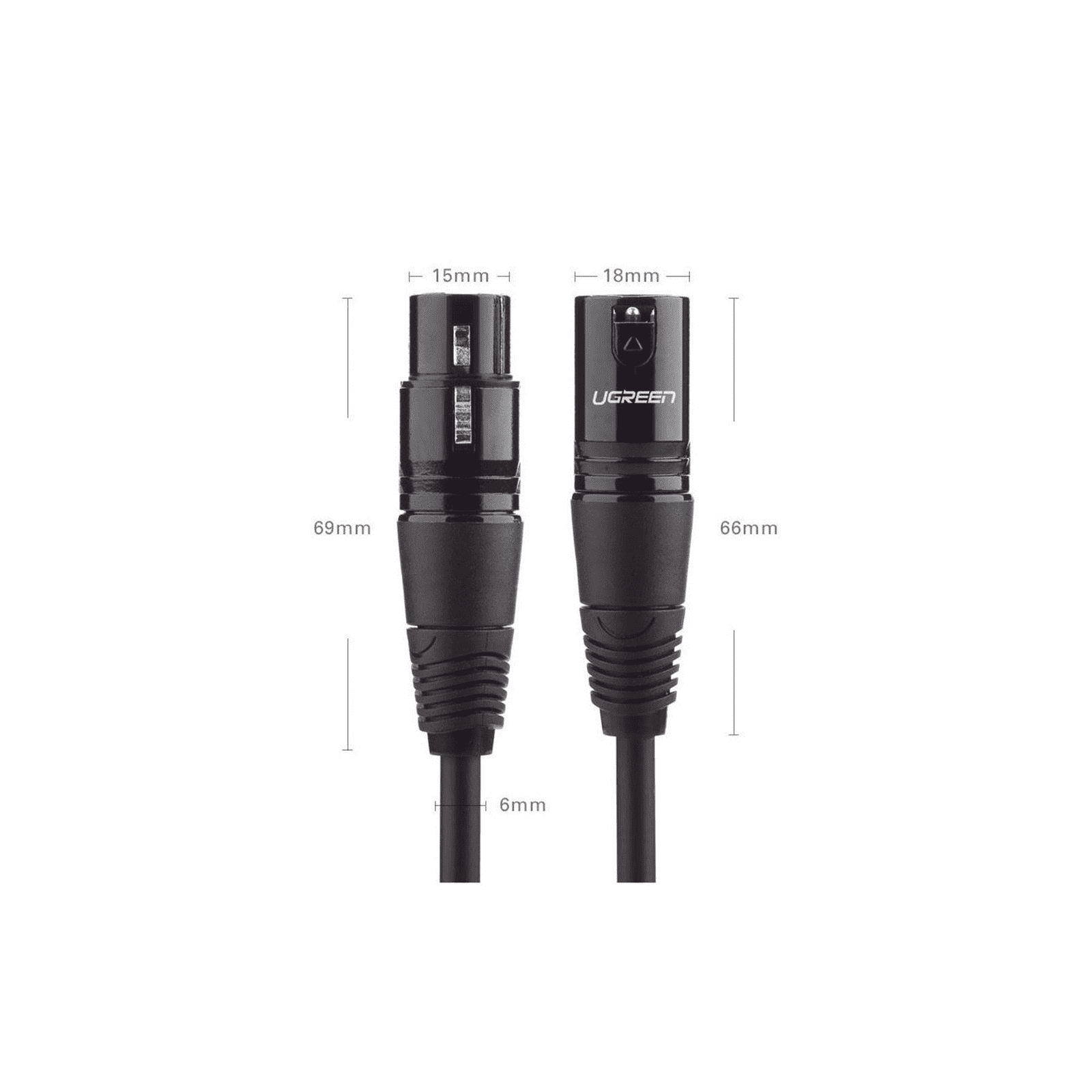 Cable para Micrófono XLR Tipo Canon Macho a Hembra / 10 Metros / Plug & Play / Antiinterferencias / Triple Blindaje / Alta Calidad / Color Negro 20714 - UGREEN