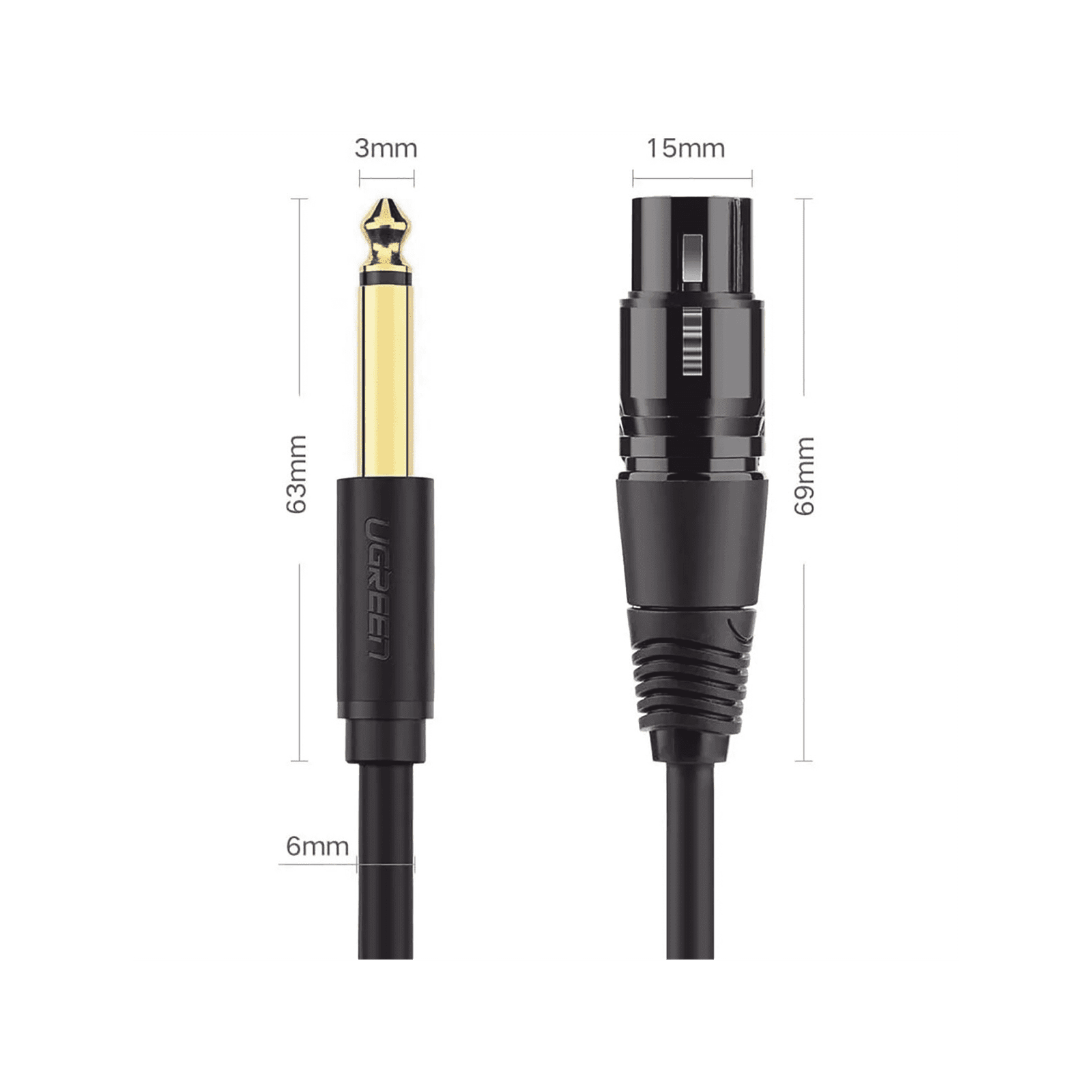 Cable para Micrófono Plug 6.35 mm (1/4 Inch) Macho a XLR Canon Hembra / Núcleo de Cobre / 5 Metros / Alta Calidad / Color Negro 20721 - UGREEN