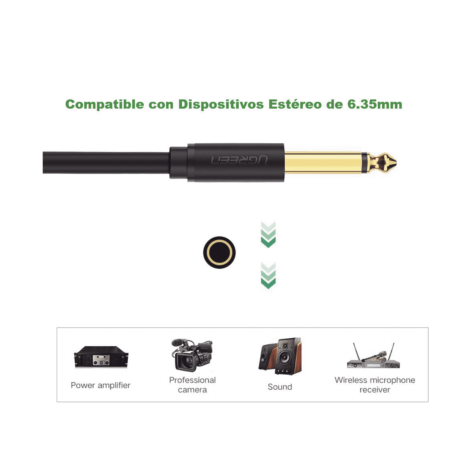 Cable para Micrófono Plug 6.35 mm (1/4 Inch) Macho a XLR Canon Hembra / Núcleo de Cobre / 5 Metros / Alta Calidad / Color Negro 20721 - UGREEN