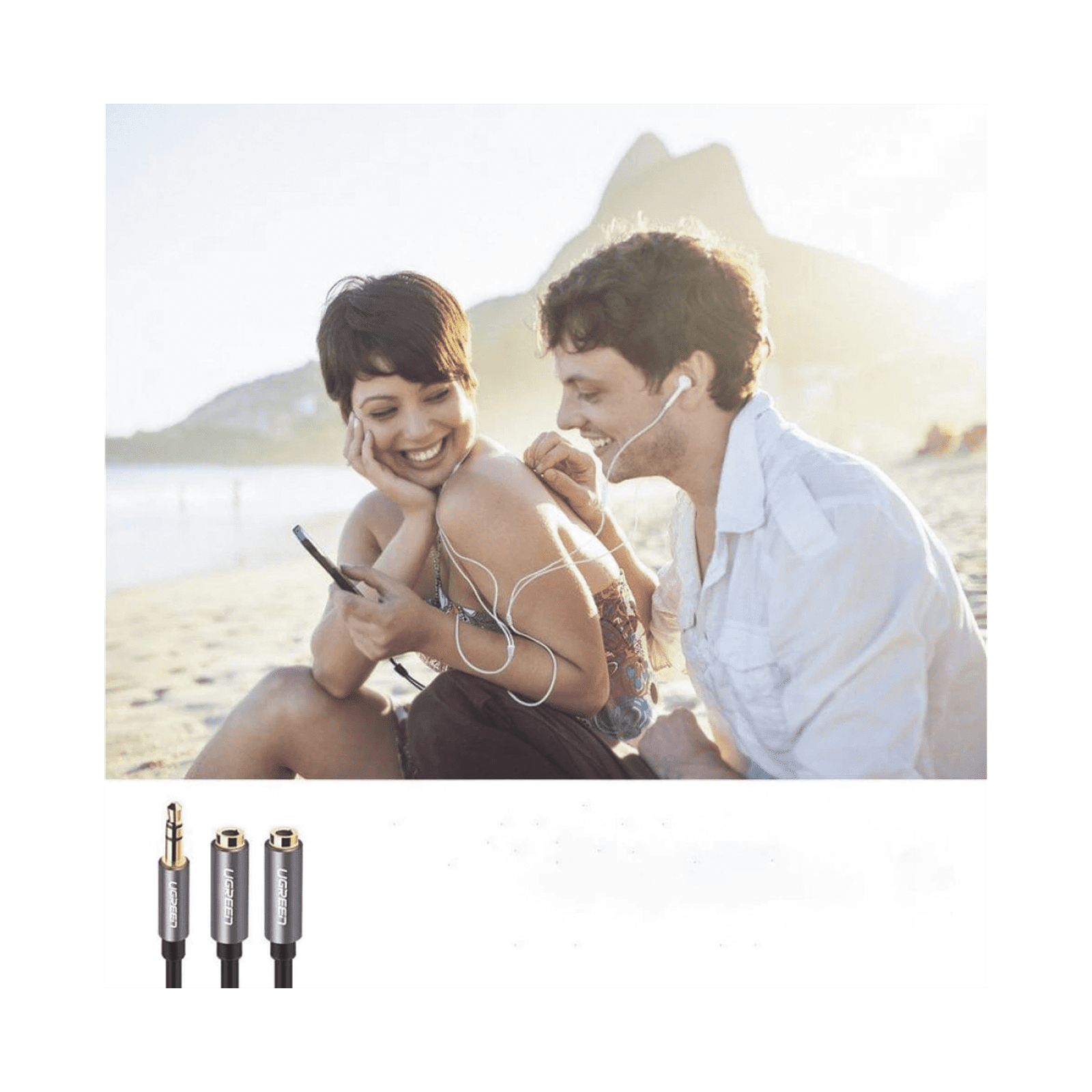 Cable Adaptador/Divisor de Audio de 3.5mm Macho a 2 Terminales de 3.5mm Hembra / 25 cm de Longitud / Cable TPE / Color Negro 20816 - UGREEN