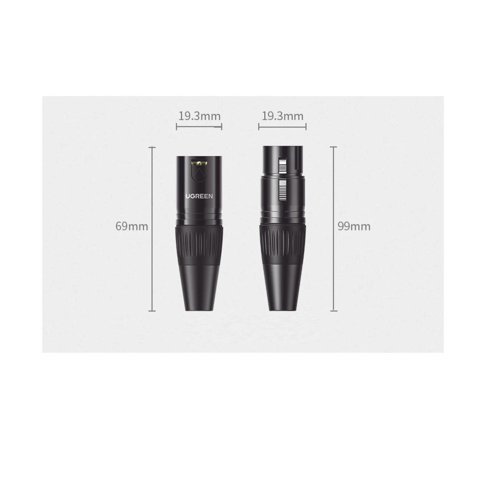 Conector de Audio XLR Tipo Canon Macho / PVC / ABS / Aleación Zinc / Anti Oxidante / Anti Caida / Sin aflojarse / Apertura Ajustable de 6.0 a 7.0 mm / Soldable 80439 - UGREEN
