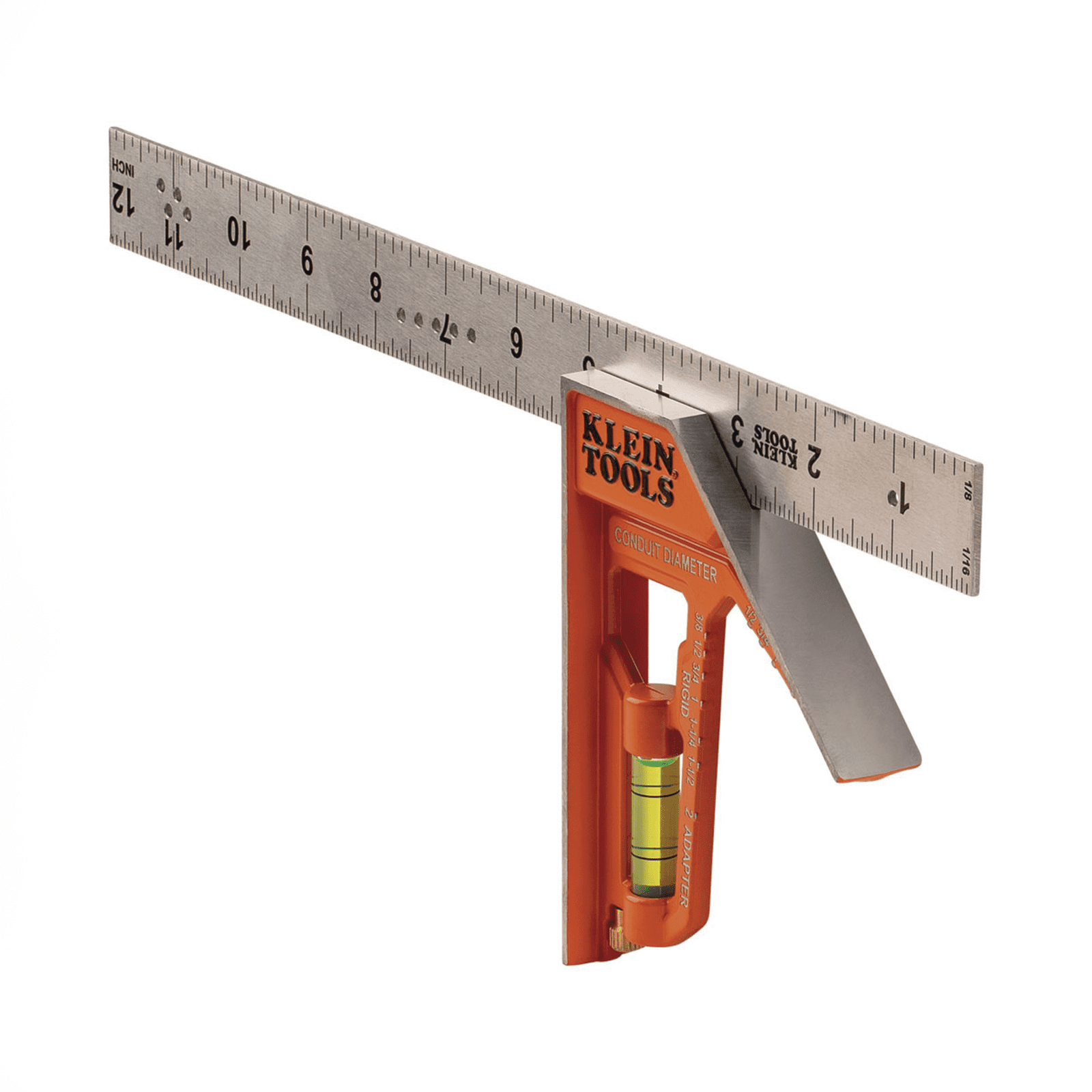 Escuadra Especial de 12 Pulgadas, con Bordes de 45° y 90° y Regla Magnética. Ranura en V para Diámetro de Tubo Conduit 935CSEL - KLEIN TOOLS