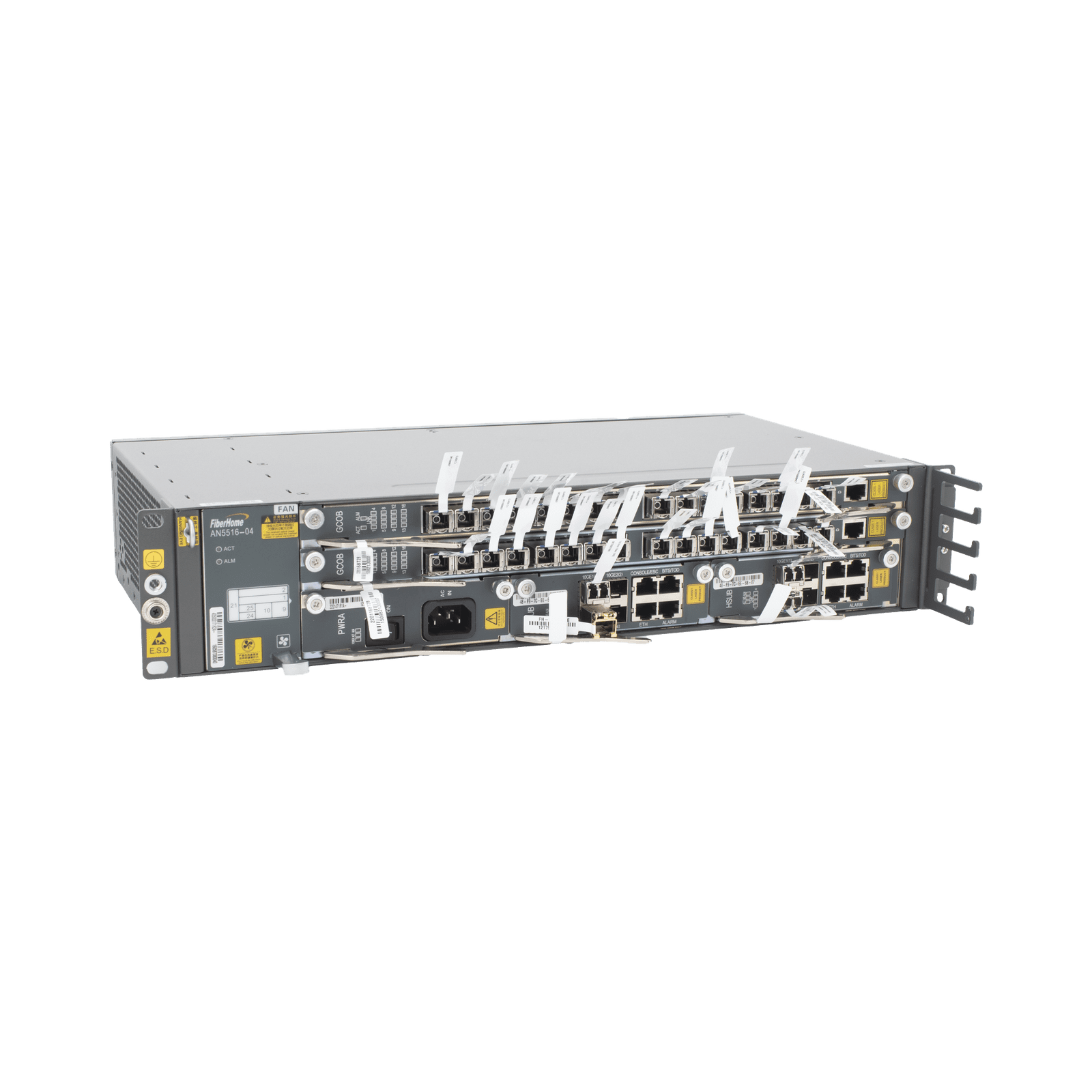 OLT Carrier Class Modular GPON, 2 Ranuras, Incluye 2 Tarjetas de Servicio de 16 puertos GPON, (32 Modulos GPON C+ Incluidos) 1 Fuente de CA, 2 UR AN5516-04-AC - FIBERHOME