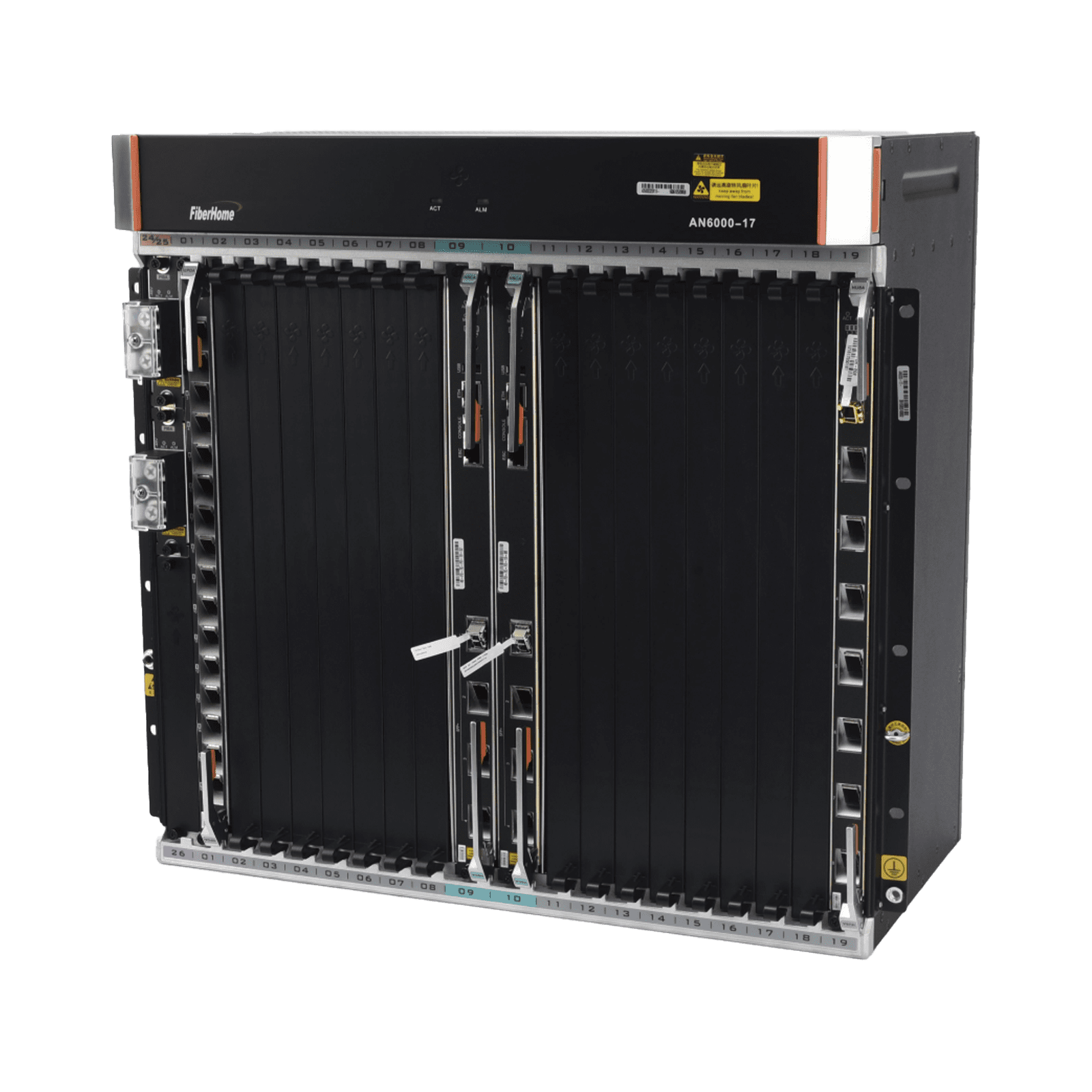 OLT Carrier Class Modular GPON, 16 Ranuras de Servicio, 1 Tarjeta de Servicio, crecimiento hasta 256 puertos GPON o 128 XGPON AN6000-17 186721 - FIBERHOME