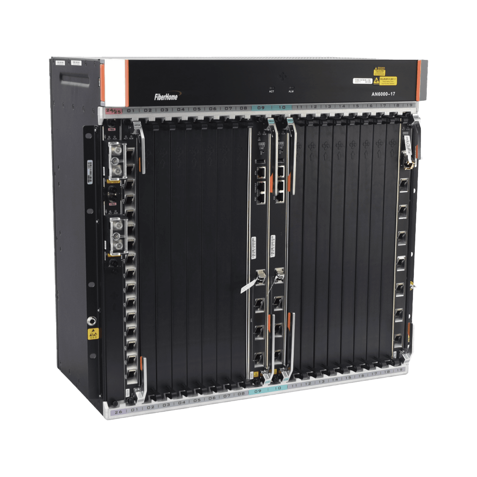 OLT Carrier Class Modular GPON, 16 Ranuras de Servicio, 1 Tarjeta de Servicio, crecimiento hasta 256 puertos GPON o 128 XGPON AN6000-17 186721 - FIBERHOME