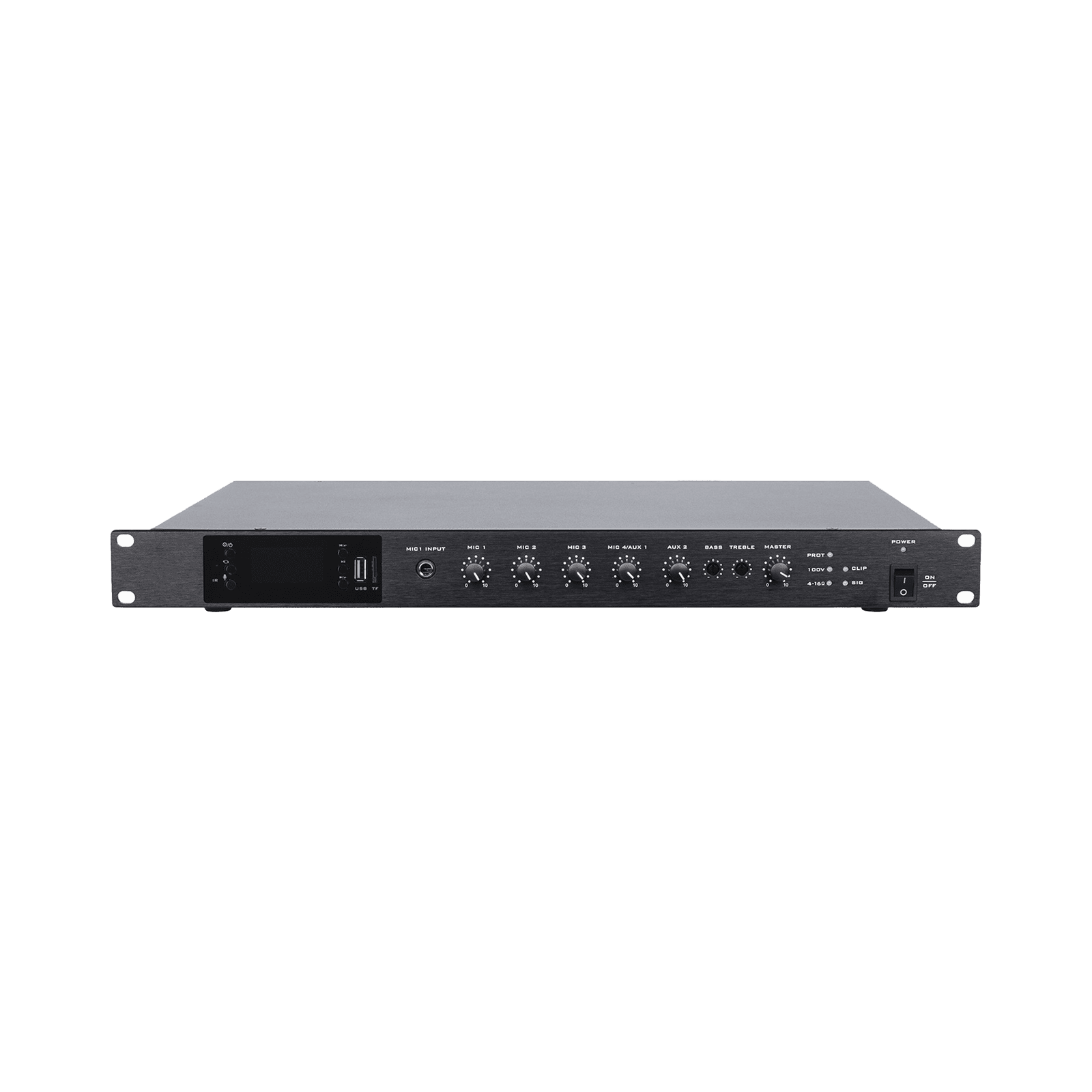 Amplificador de Audio | 1 canal | 350 W | Sistema 100V y Baja Impedancia | 4 Entradas de Micrófono Balanceadas | Bluetooth | USB | SD | FM | Montaje en Rack EP-B350DTB - EPCOM PROAUDIO