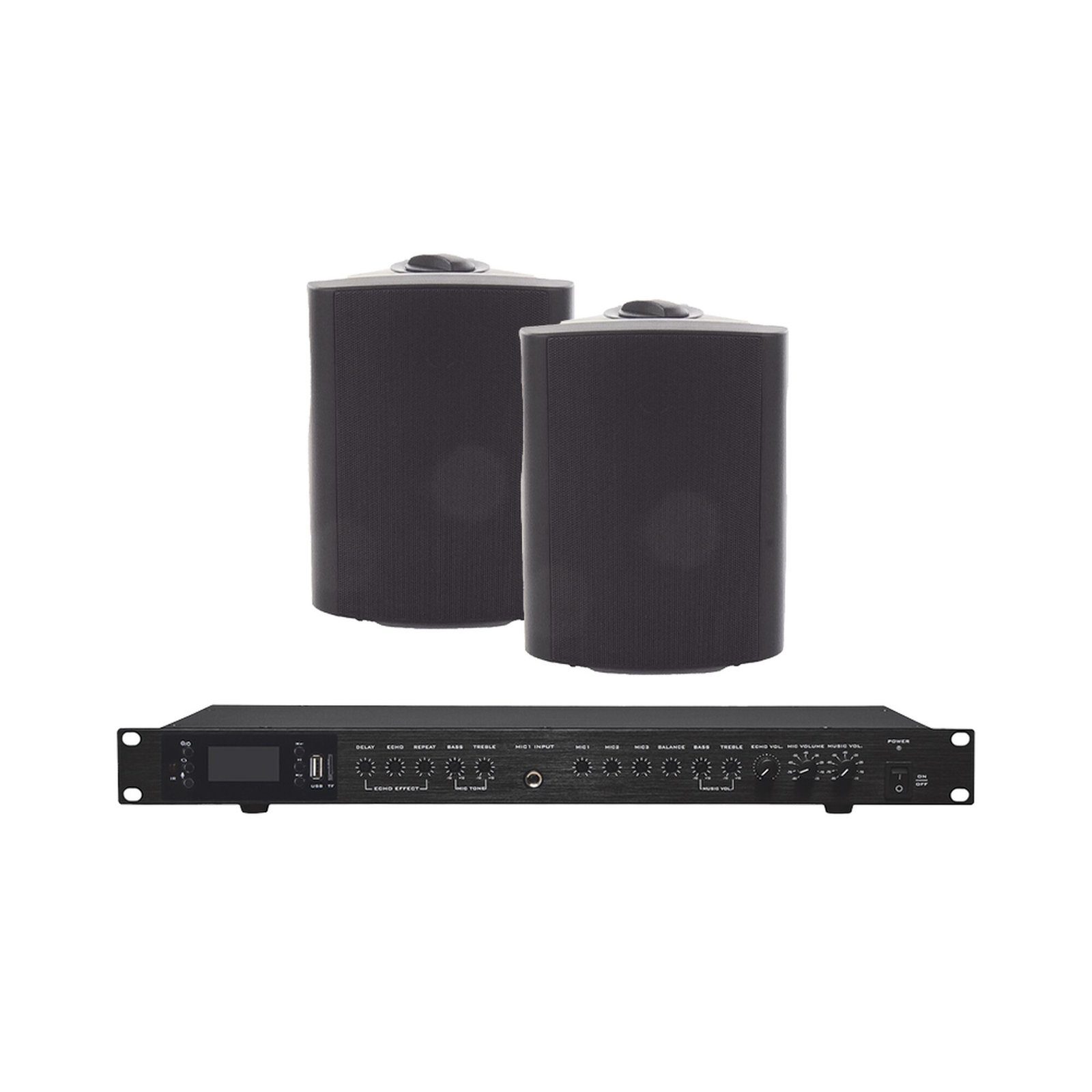 Amplificador de Audio con 2 Bocinas OL-5BK | 2 x 60W | Baja Impedancia 4 – 8Ω | Reproductor Bluetooth, USB, SD | Efectos Integrados Delay, Echo, Repeat EP2060W/2WSB - EPCOM PROAUDIO