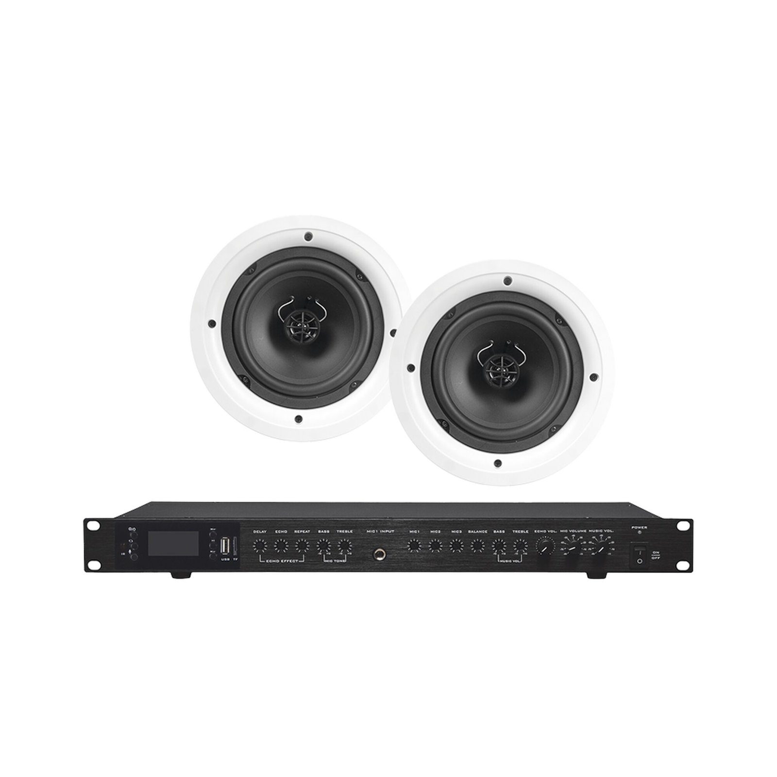 Amplificador de Audio con 2 Bocinas SP6 | 2 x 60W | Baja Impedancia 4 – 8Ω | Reproductor Bluetooth, USB, SD | Efectos Integrados Delay, Echo, Repeat EP2060W/2CS - EPCOM PROAUDIO