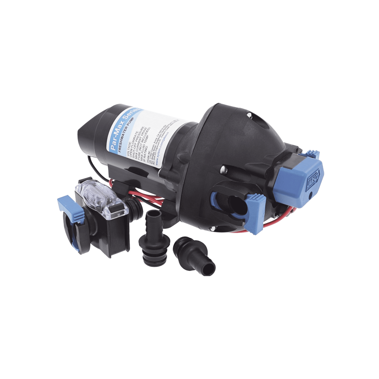 Bomba controlada por presión Par Max a 12 Vcd, caudal de 2 GPM, presión máxima 35 psi, para manguera de entrada con orificio de 38 mm (1½”), manguera de descarga con orificio de 25 mm (1”) 31295-3512-3A - JABSCO
