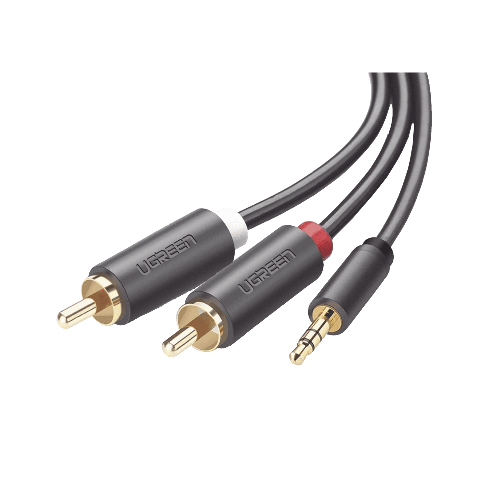 Cable Adaptador de 3.5mm Macho a 2 RCA Macho / 3 Metros / Color Gris / Blindaje Múltiple / ABS / Alta Calidad 10512 - UGREEN