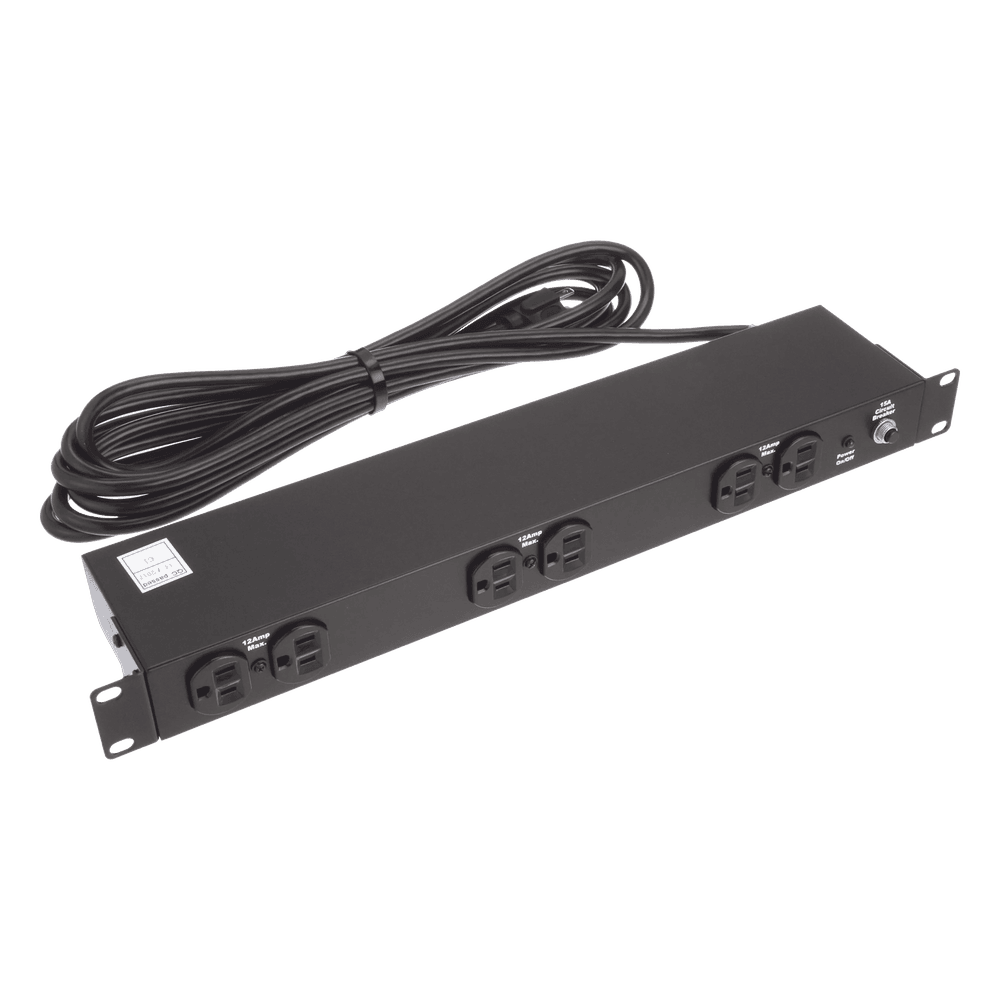 PDU Básico de Montaje en Rack, Con 6 Salidas Frontales NEMA 5-15R, Enchufe de Entrada NEMA 5-15P, de 19in, 1UR, 15 Amp, 120 Vca DP1N190615