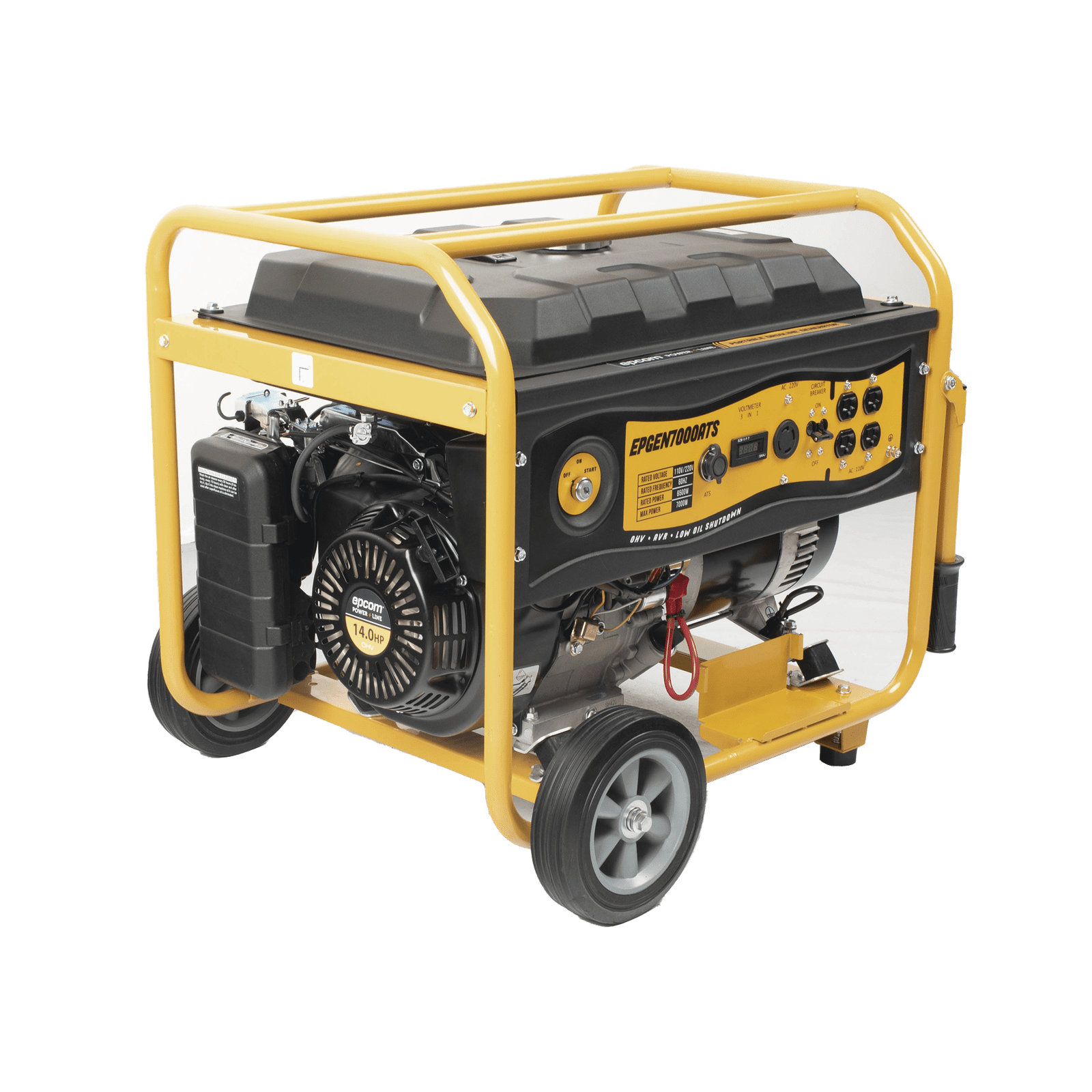 Generador a Gasolina / Planta de Emergencia con Encendido Automático, 6.5KW, 220Vac 2 Fases, Jaula con Ruedas para Fácil Traslado EPGEN7000ATS - EPCOM POWERLINE