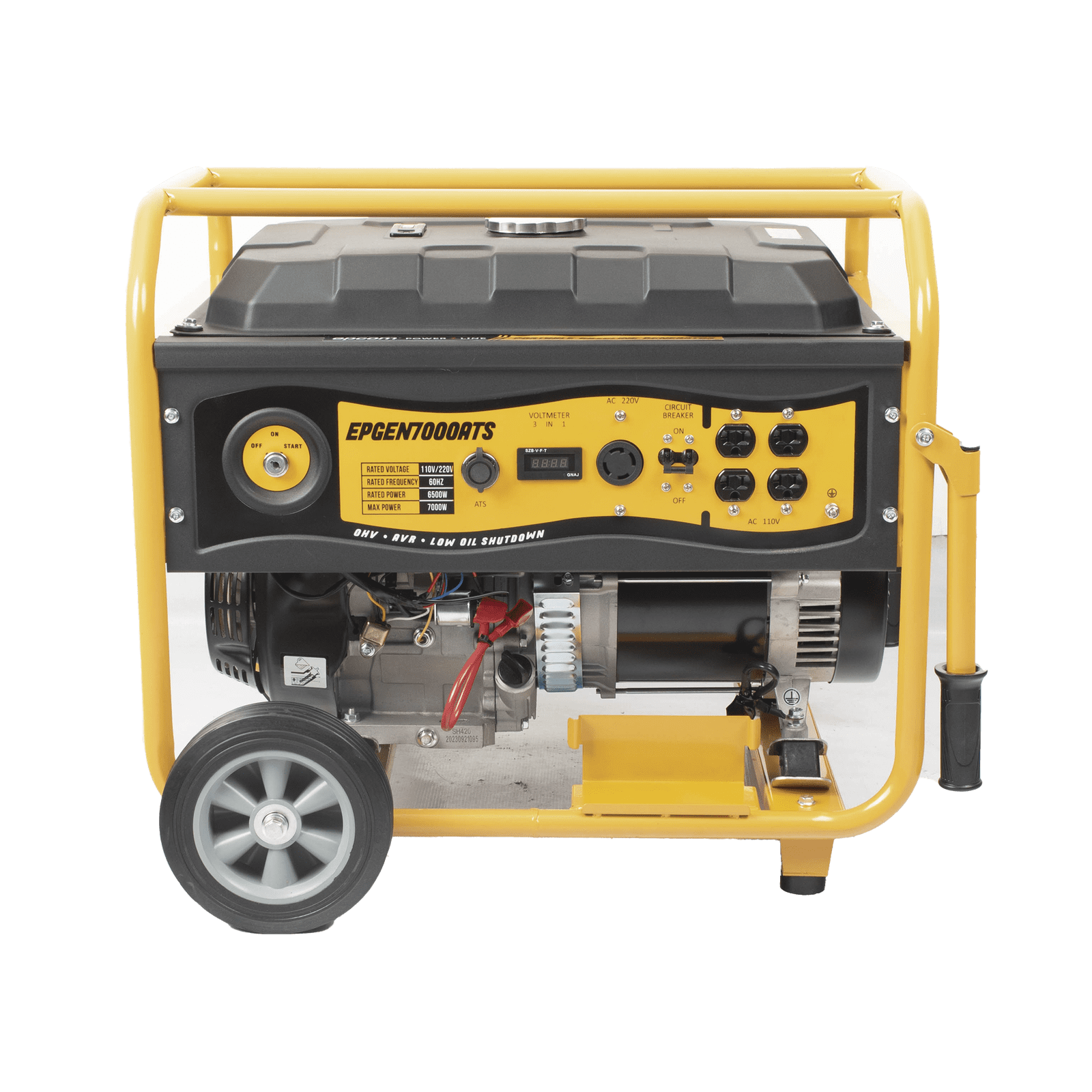 Generador a Gasolina / Planta de Emergencia con Encendido Automático, 6.5KW, 220Vac 2 Fases, Jaula con Ruedas para Fácil Traslado EPGEN7000ATS - EPCOM POWERLINE