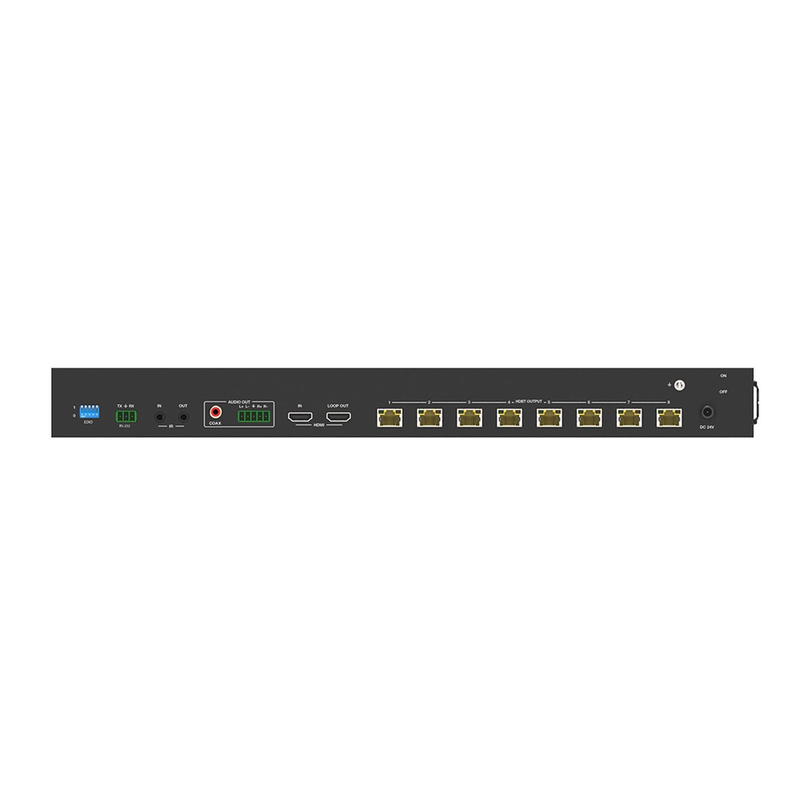 Splitter mas Extensor de Video | 1×8 | ProAV | HDBaseT™ | 120m en 4K@60Hz | 150m en 1080p@60Hz | Cat6/6a/7 | Gestión Avanzada EDID | Control IR y RS232 | PoC | Salida de Audio EPP-SPB18H150 - EPCOM PROAUDIO