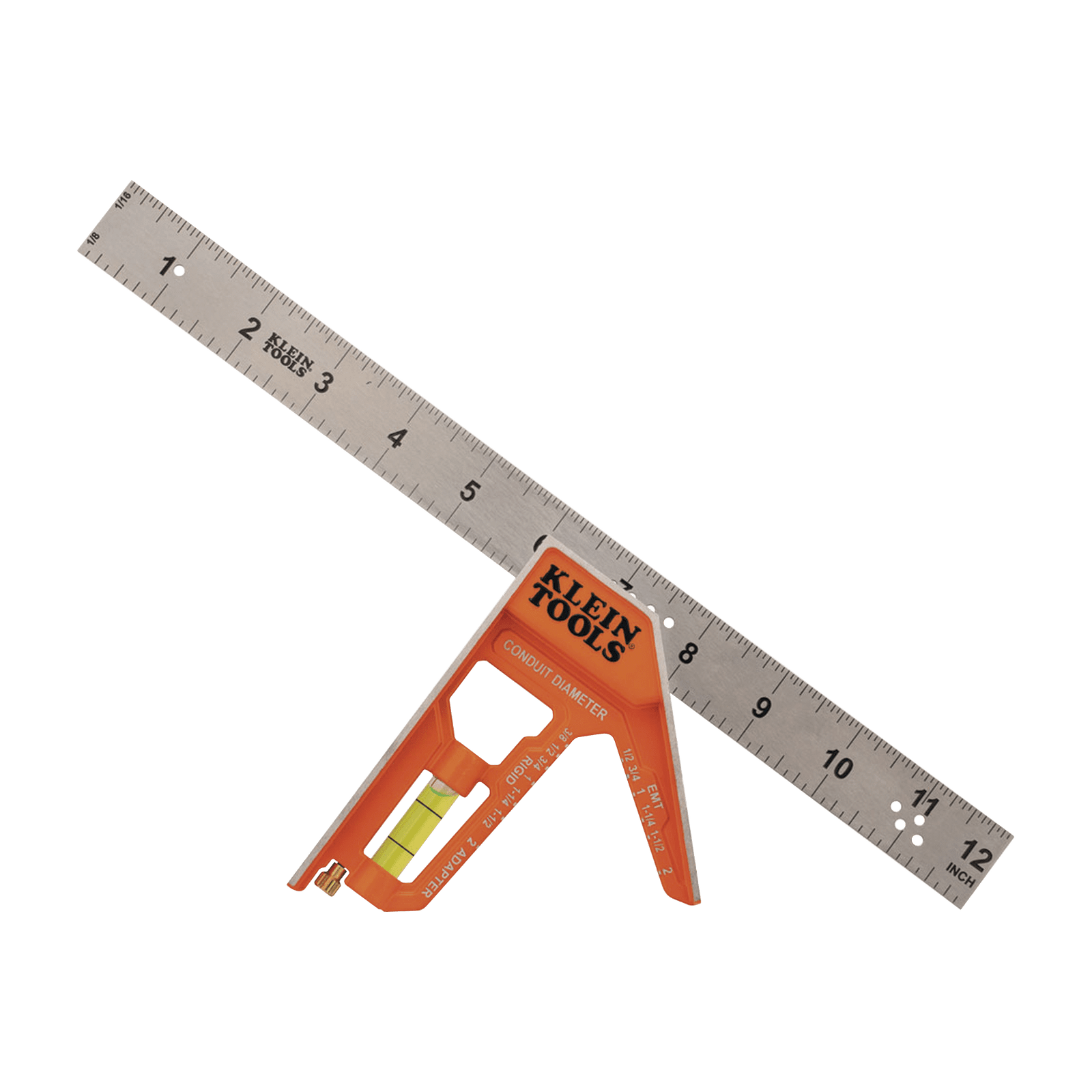 Escuadra Especial de 12 Pulgadas, con Bordes de 45° y 90° y Regla Magnética. Ranura en V para Diámetro de Tubo Conduit 935CSEL - KLEIN TOOLS