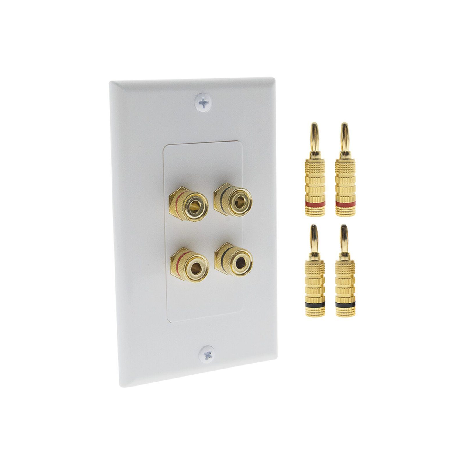 KIT 1 Placa de Pared + 2 Pares Conectores Banana (Rojo+Negro) | Postes de Unión Tipo Banana | Conexión para 2 Altavoces | Fácil Instalación | Conectores Chapados en Oro EPWP2SKIT - EPCOM PROAUDIO