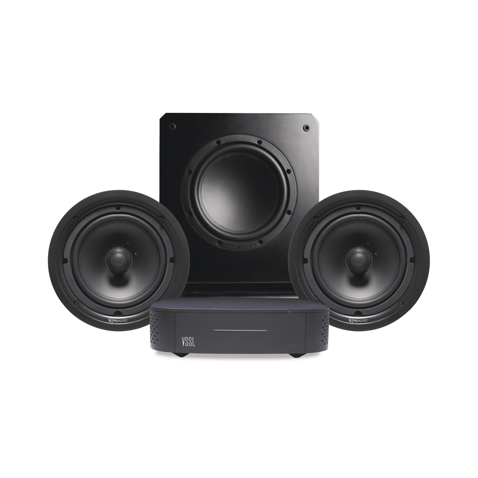 KIT Amplificador VSSL  A1X | 2 Bocinas de Techo TruAudio PP8 |  Subwoofer SS10 A1X/PSUB10 - VSSL