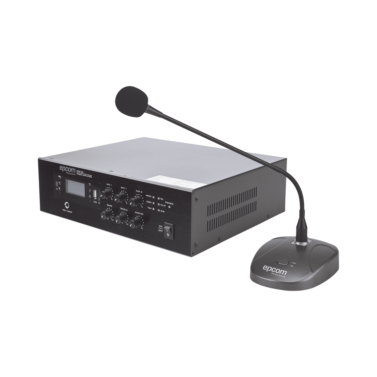 KIT de Amplificador de 120W Modelo SFB120 | más Micrófono de Escritorio Modelo SF621A SFB120/MIC - EPCOM PROAUDIO
