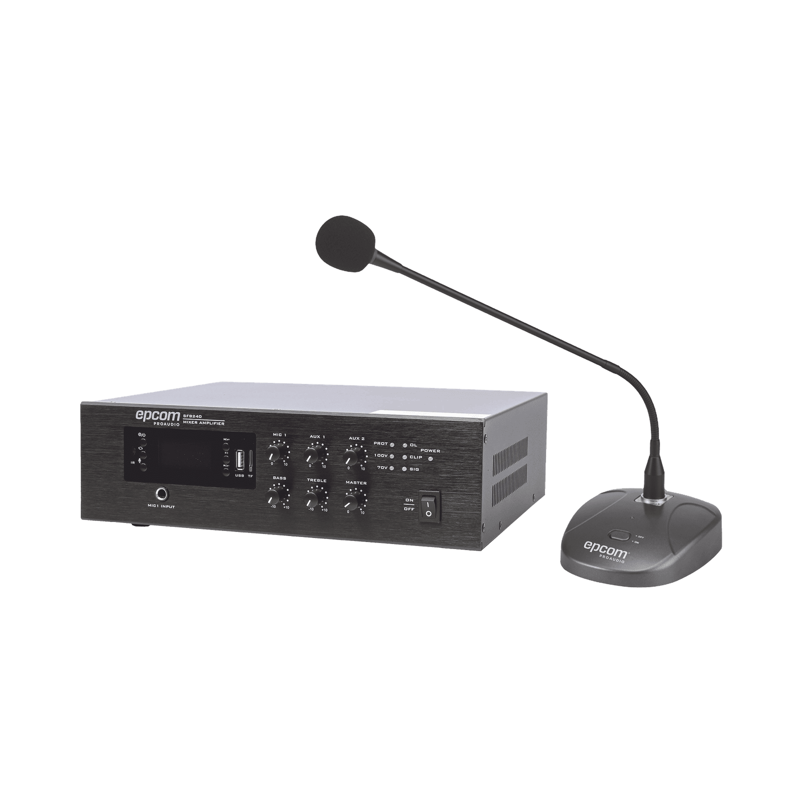 KIT de Amplificador de Audio de 240W Modelo SFB240 | más Micrófono de Escritorio Modelo SF621A SFB240/MIC - EPCOM PROAUDIO