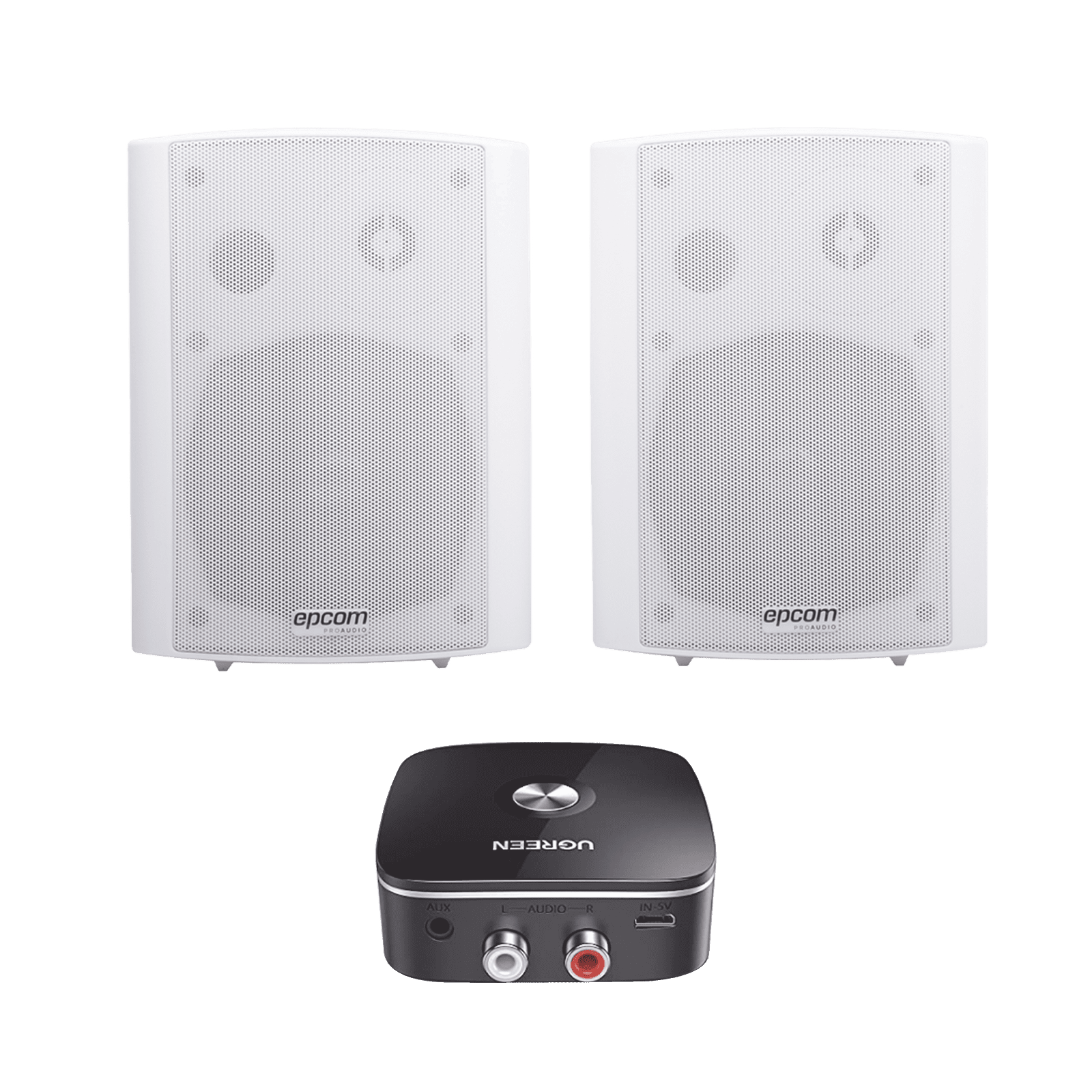 Kit  Altavoces + Modulo Receptor BT | Montaje en Pared | 2x20W RMS | Material ABS y Reja Metálica | Bracket de Metal | Color Blanco SF775AW/BT - EPCOM PROAUDIO