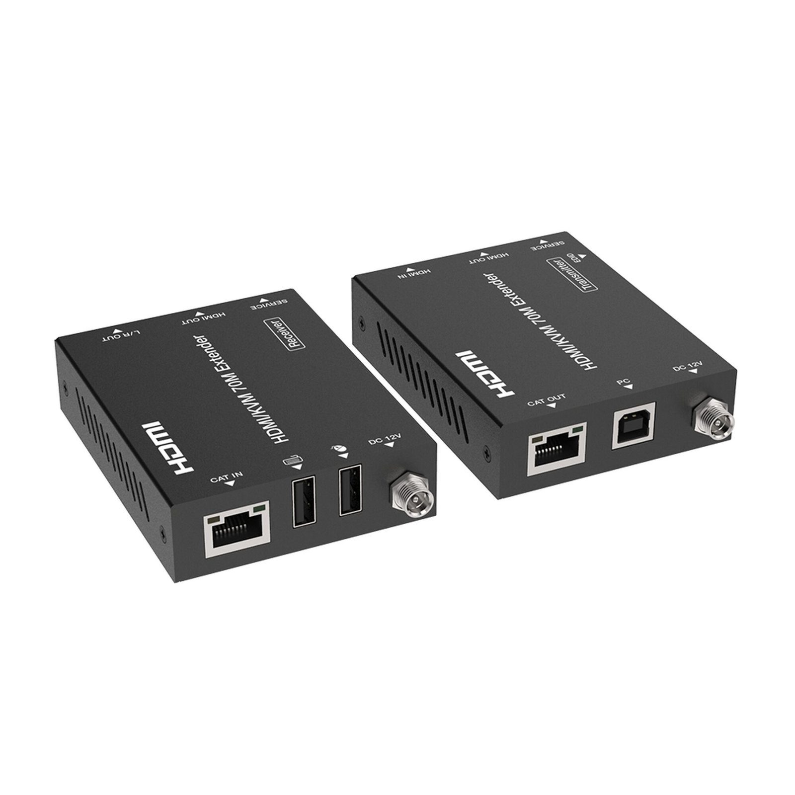 Kit Extensor HDMI con KVM | 70m | 4K2K@60Hz | 4:4:4 |  HDMI2.0b y HDCP 2.2 | Salida de Audio 3.5mm | Admite PoC | Admite USB 1.1 EPC-EDB70K - EPCOM PROAUDIO