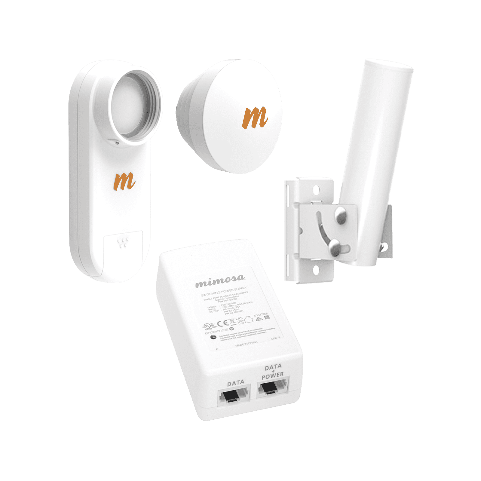 Kit de radios C5X, rango de frecuencia extendida (4.9 a 6.4 GHz),  incluye inyector POE, montaje universal para tubo o poste Y una antena de 16 dBi C5X-N16-PACK - MIMOSA NETWORKS