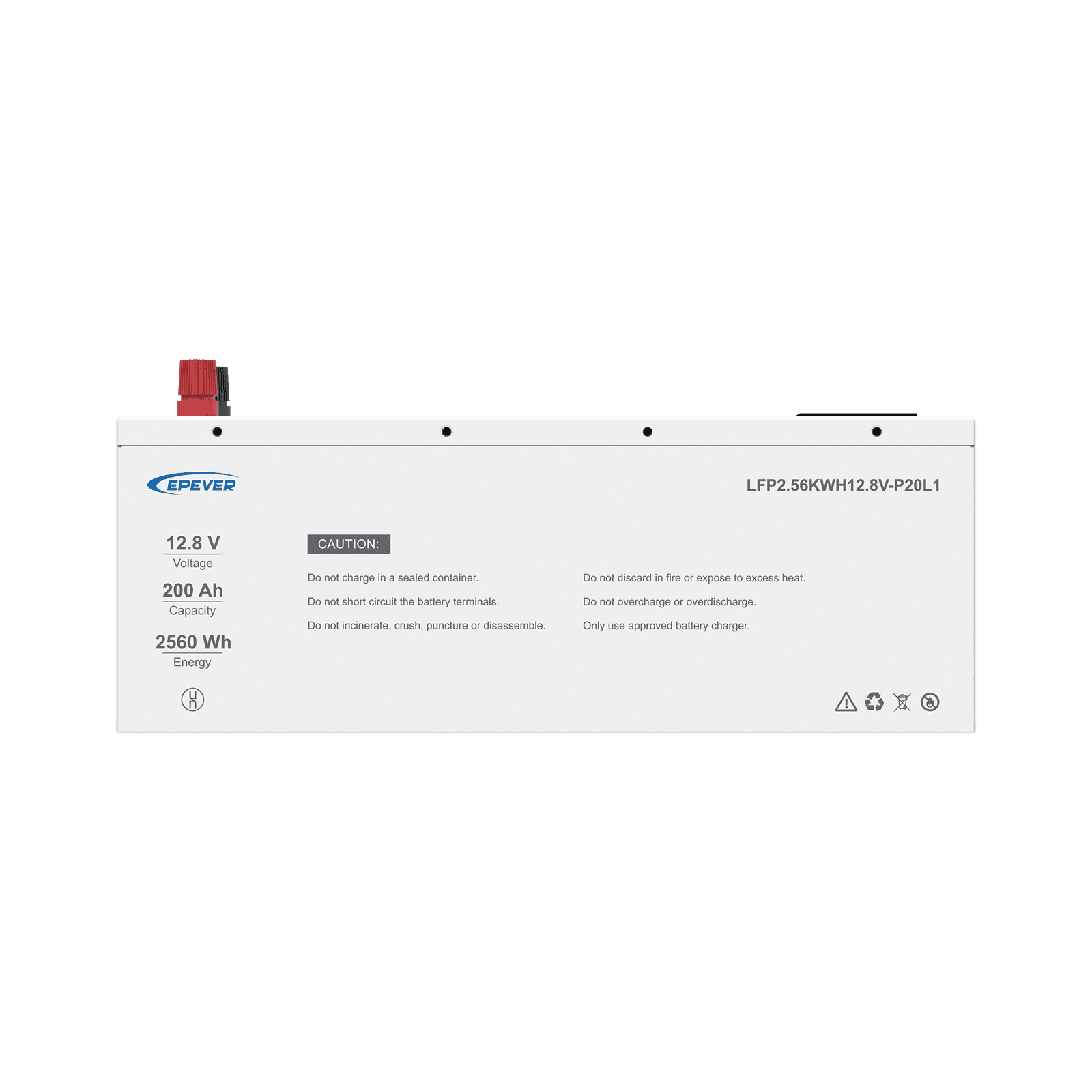 Batería de litio LiFeO4 12.8Vcc, 200Ah, 2.56Kwh, Pantalla LCD para Monitoreo Local, Carcasa Metálica LFP200EP128 - EPEVER