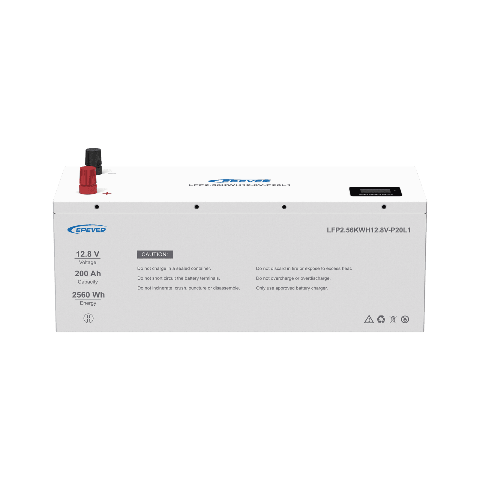 Batería de litio LiFeO4 12.8Vcc, 200Ah, 2.56Kwh, Pantalla LCD para Monitoreo Local, Carcasa Metálica LFP200EP128 - EPEVER