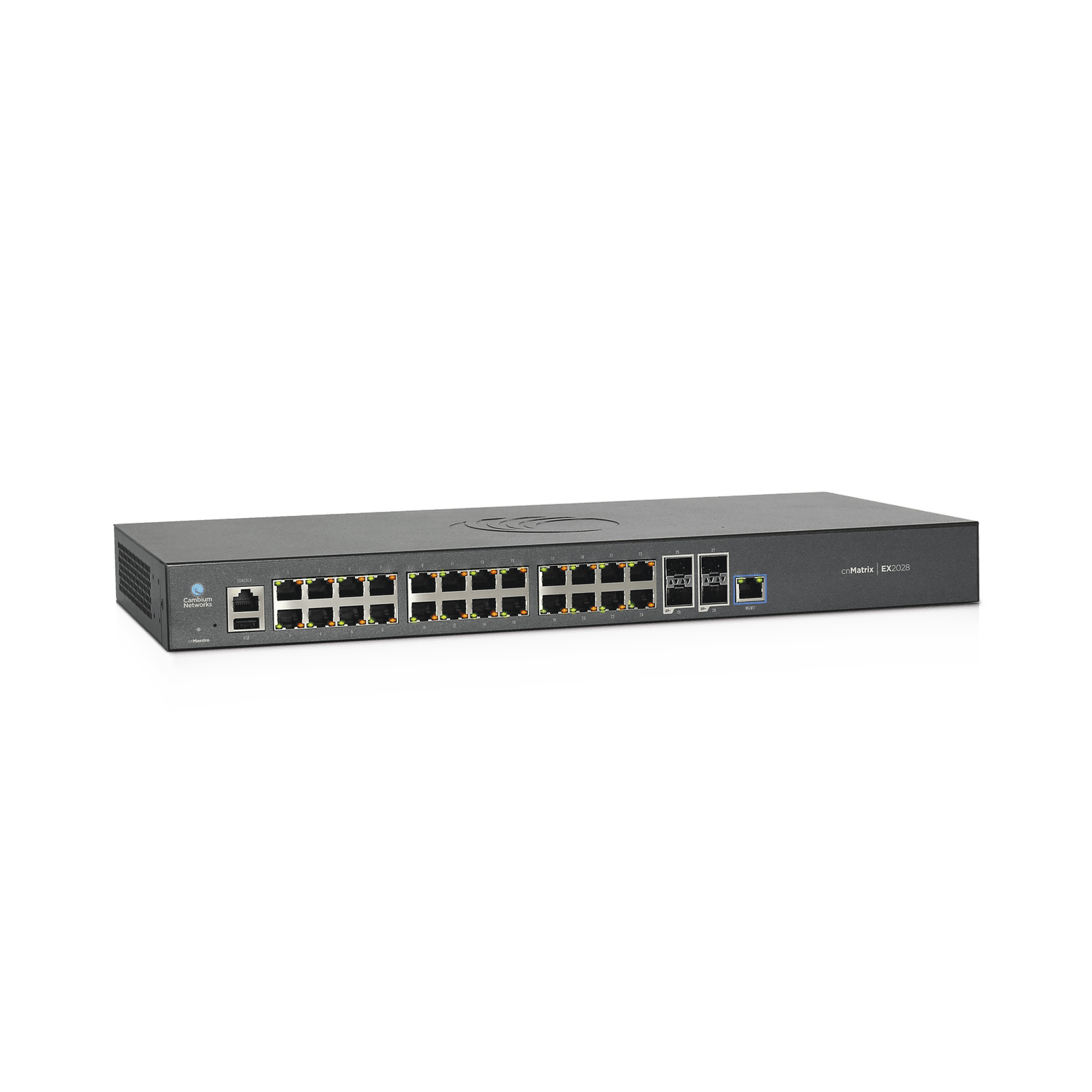 Switch cnMatrix EX2028-P capa 3 de 28 puertos (24 PoE Gigabit 802.3af/at, 4 SFP+) administración desde la Nube (MX-EX2028PxB-U) MX-EX2028PXB-U - CAMBIUM NETWORKS
