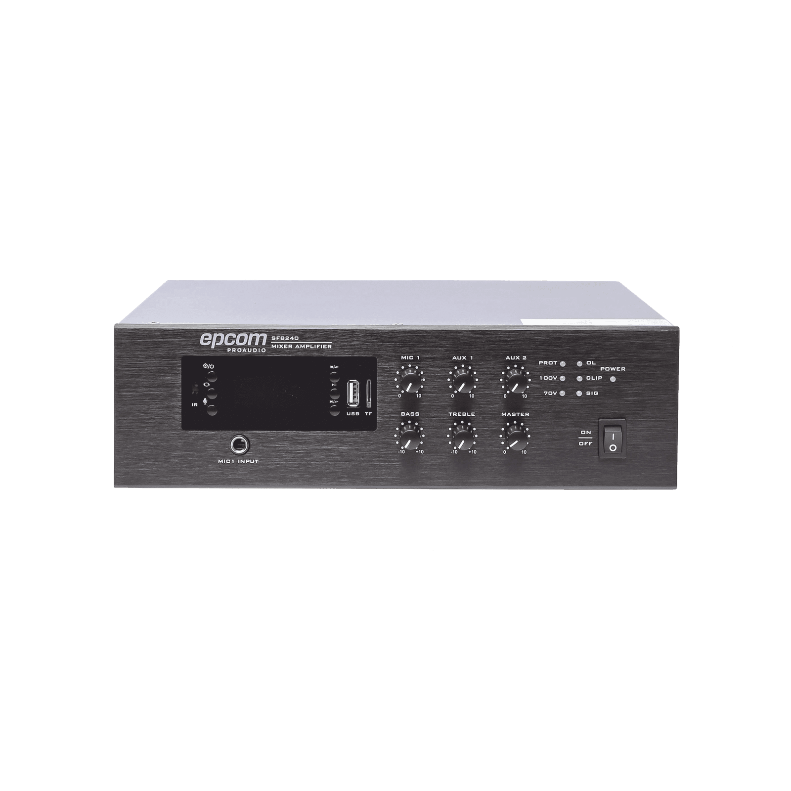 Mini Amplificador de Audio Mezclador | 240W RMS | Sistema 70/100V | MP3 | Tuner | Bluetooth | Musica ambiental y Voceo SF-B240 - EPCOM PROAUDIO