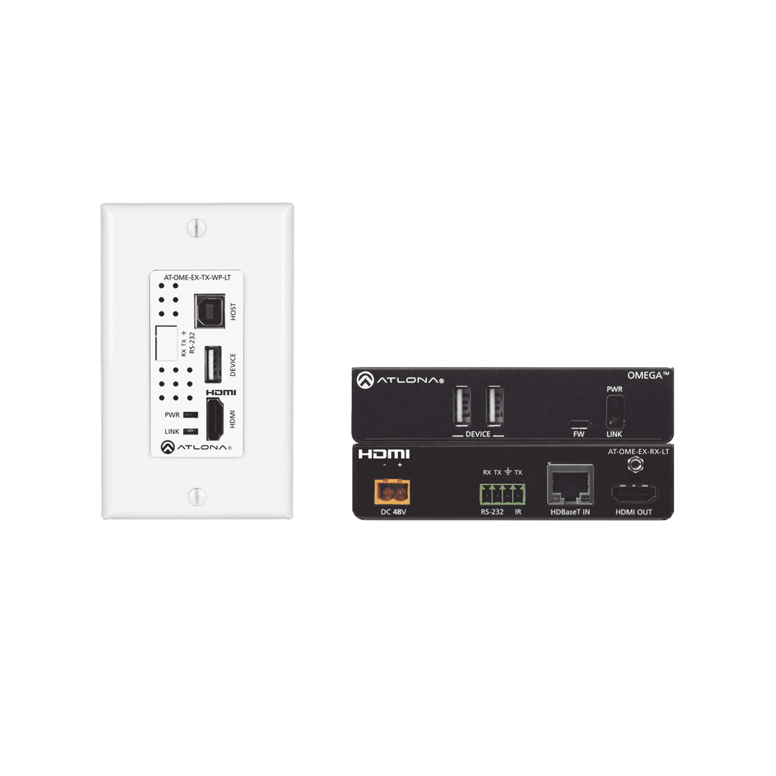 OMEGA 4K/UHD Placa de pared HDBaseT TX/RX para HDMI con USB AT-OME-EX-WP-KIT-LT - ATLONA