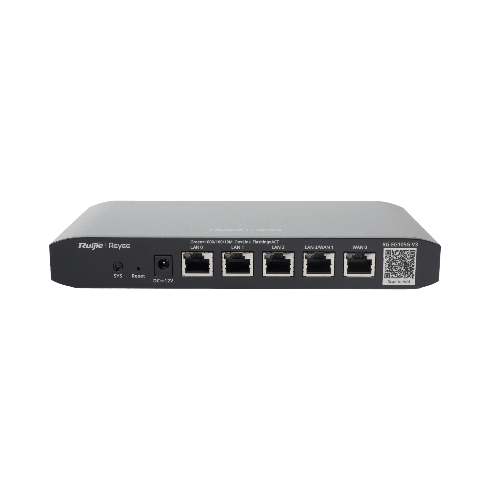 Router administrable cloud con 3 puertos LAN gigabit, 1 Puerto WAN gigabit y 1 puerto LAN/WAN gigabit configurable, hasta 100 clientes con desempeño de 600 Mbps asimétricos RG-EG105G-V3 - RUIJIE