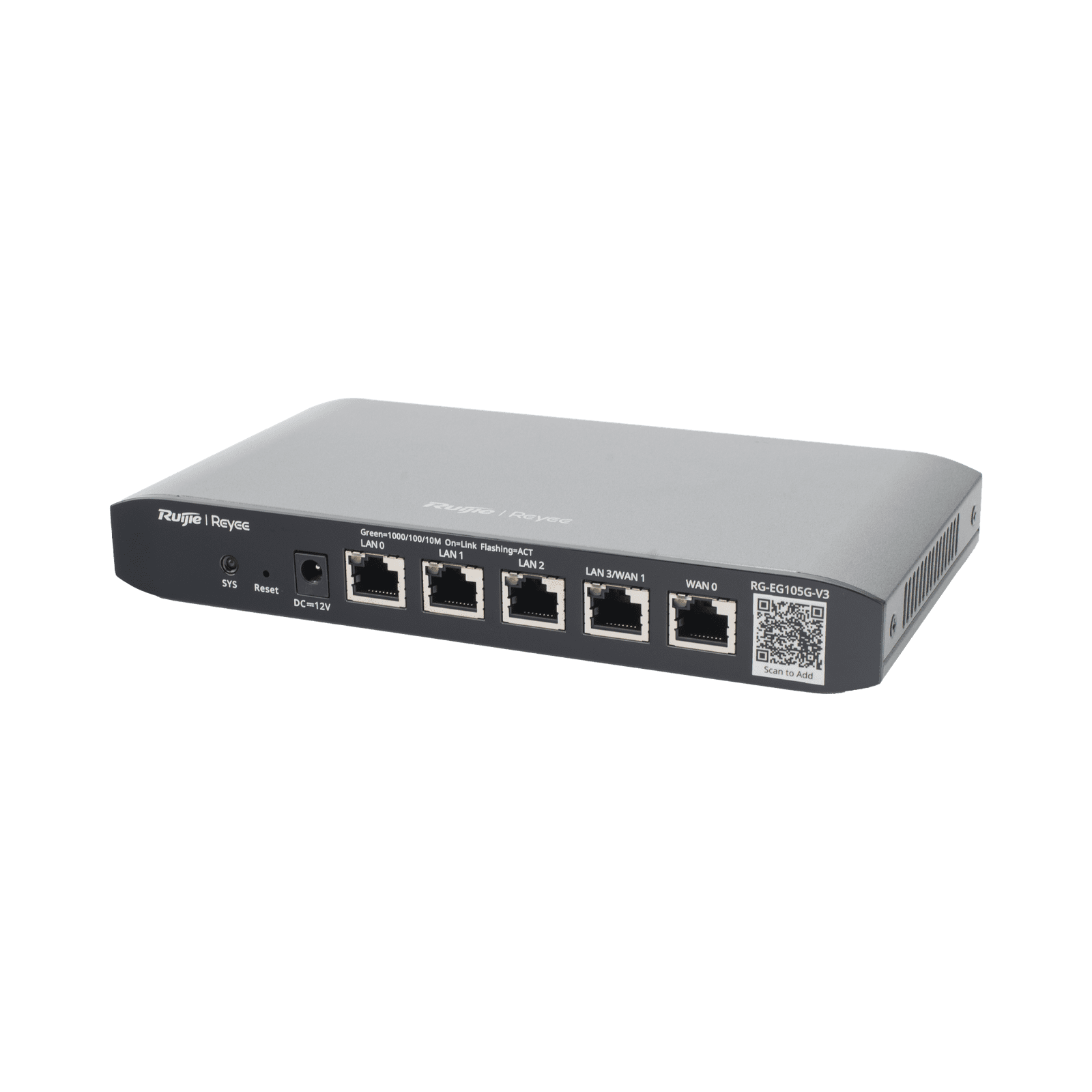 Router administrable cloud con 3 puertos LAN gigabit, 1 Puerto WAN gigabit y 1 puerto LAN/WAN gigabit configurable, hasta 100 clientes con desempeño de 600 Mbps asimétricos RG-EG105G-V3 - RUIJIE