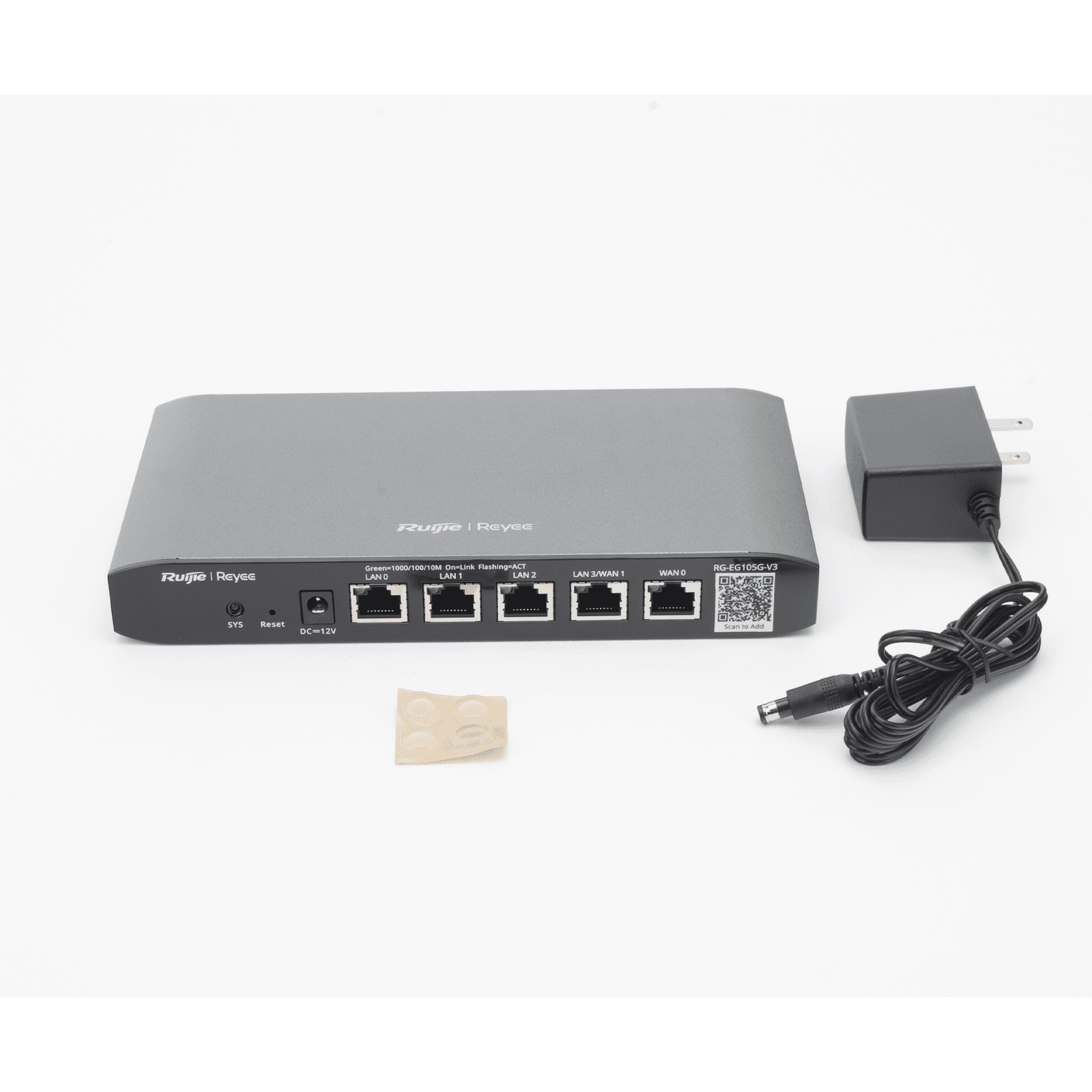Router administrable cloud con 3 puertos LAN gigabit, 1 Puerto WAN gigabit y 1 puerto LAN/WAN gigabit configurable, hasta 100 clientes con desempeño de 600 Mbps asimétricos RG-EG105G-V3 - RUIJIE