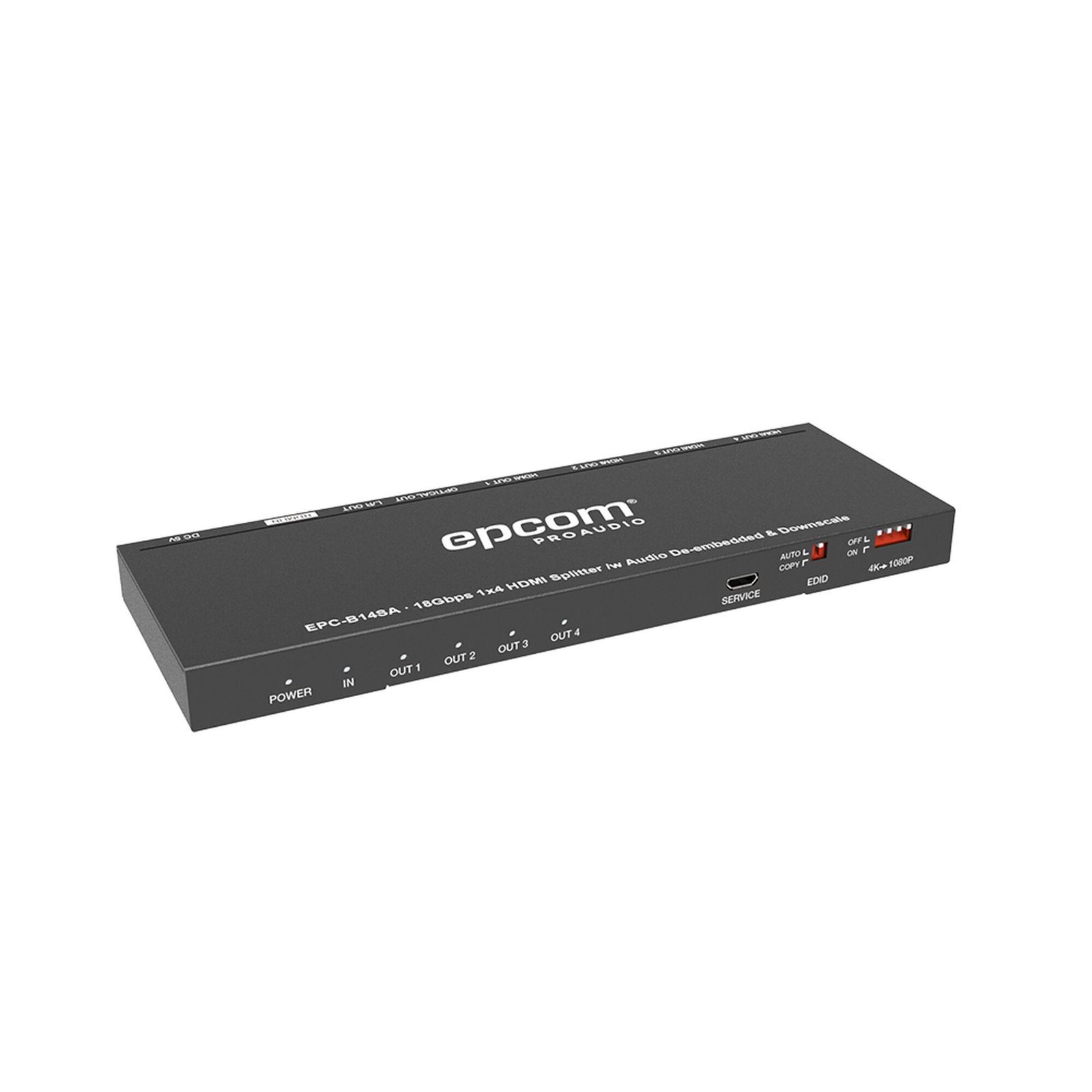 Splitter HDMI 1×4 | 4K@60Hz | Extractor de Audio | Down Scaler | HDR  4:4:4 | EDID | 18Gbps EPC-B14SA - EPCOM PROAUDIO