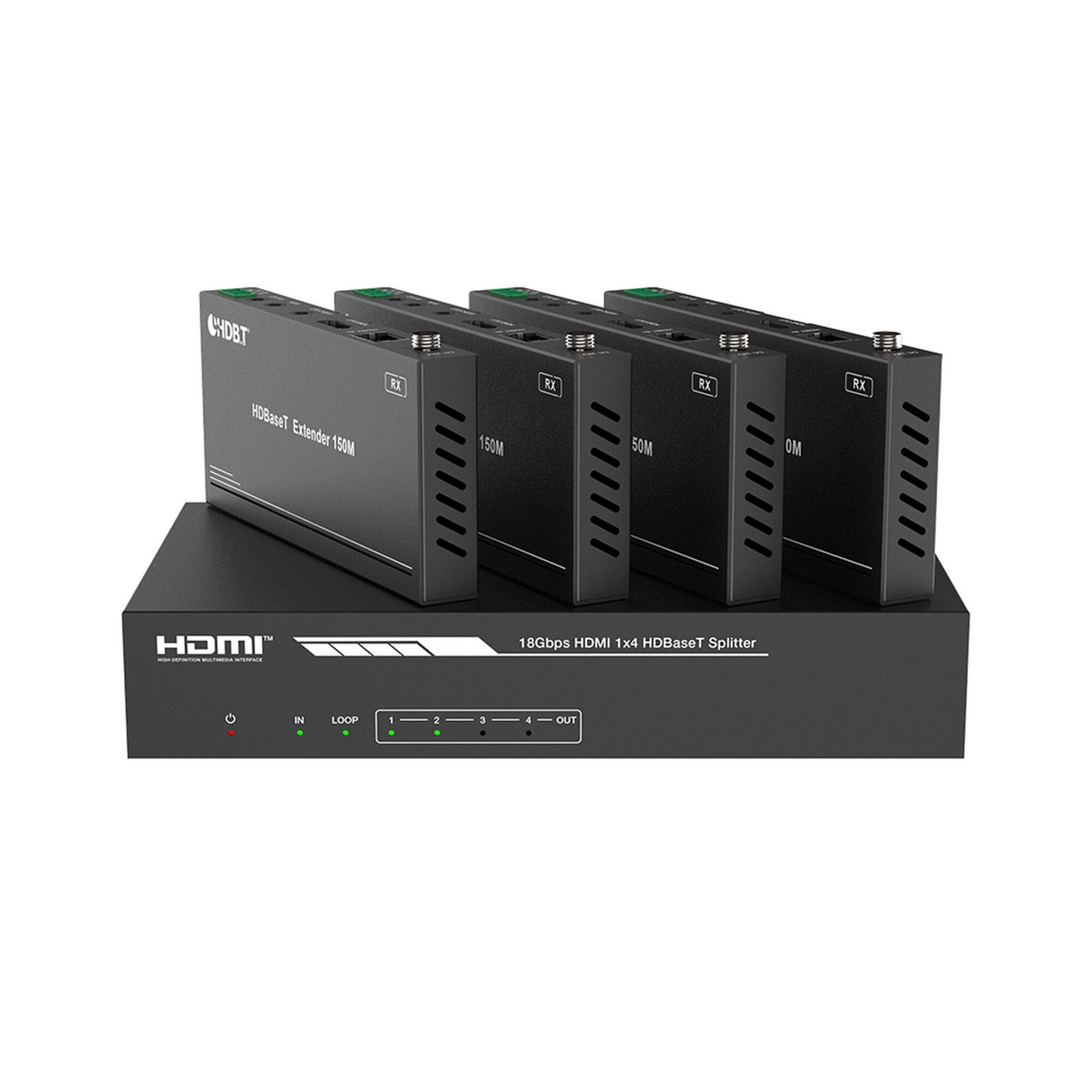 Splitter mas Extensor de Video | 1×4 | ProAV | HDBaseT™ | 120m en 4K@60Hz | 150m en 1080p@60Hz | Cat6/6a/7 | Gestión Avanzada EDID | Control IR y RS232 | PoC | Salida de Audio EPP-SPB14H150 - EPCOM PROAUDIO